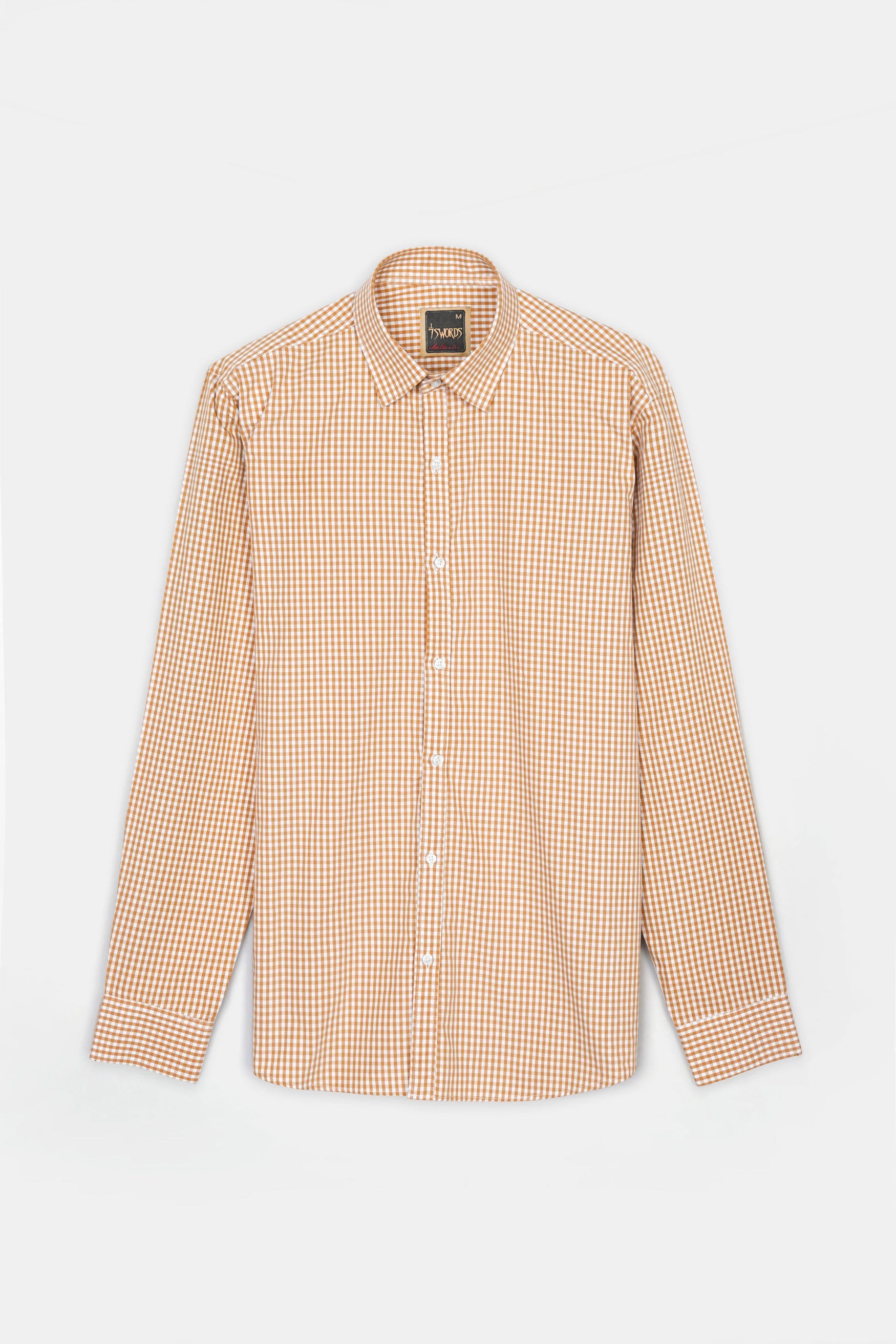 7swords-Jasper Orange and White Gingham Checkered Premium Cotton Shirt