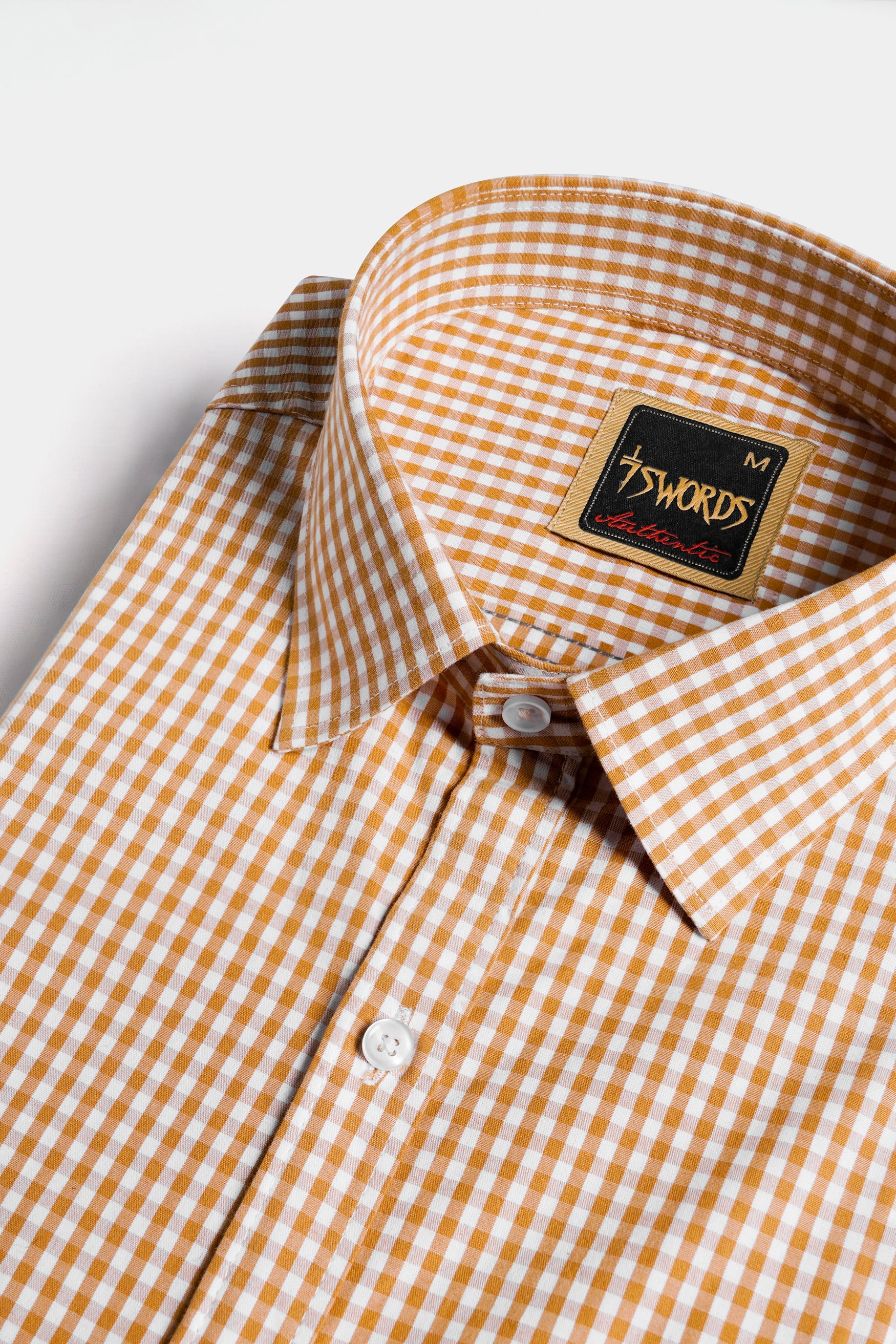 7swords-Jasper Orange and White Gingham Checkered Premium Cotton Shirt