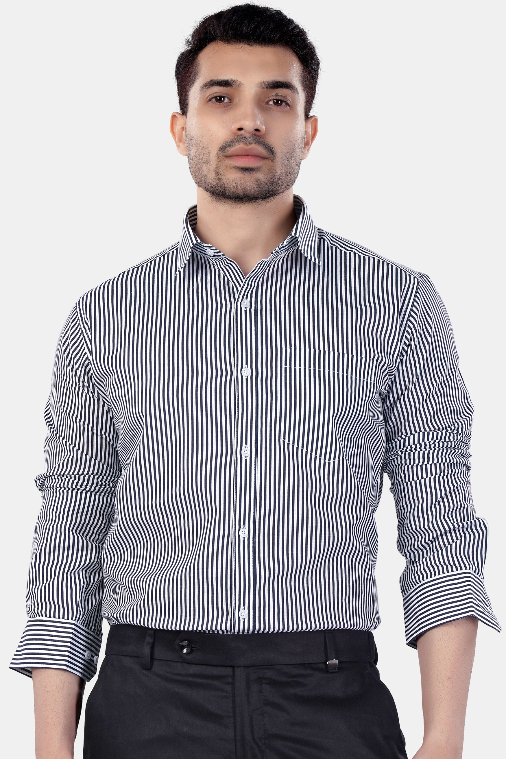 7swords-Haiti Blue and Bright White Striped Premium Cotton Shirt