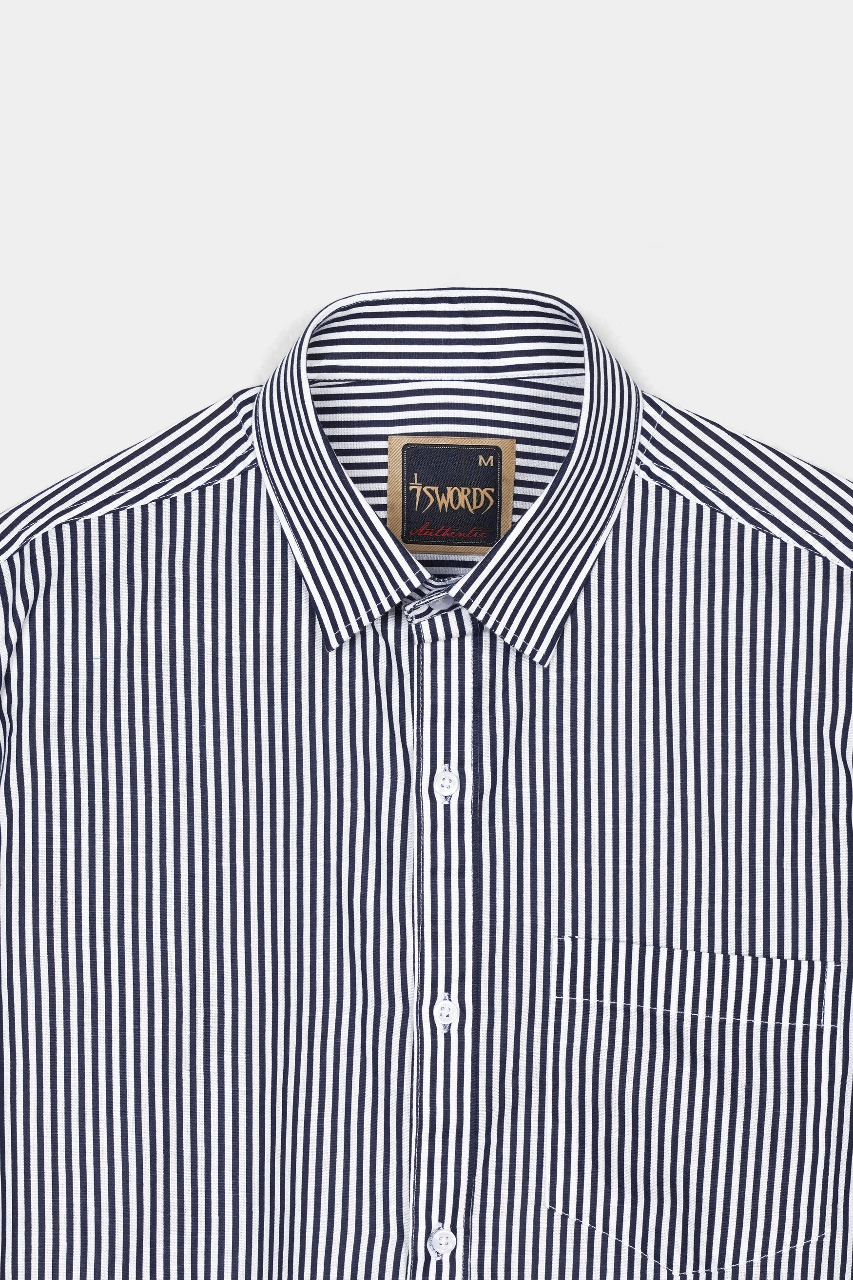 7swords-Haiti Blue and Bright White Striped Premium Cotton Shirt