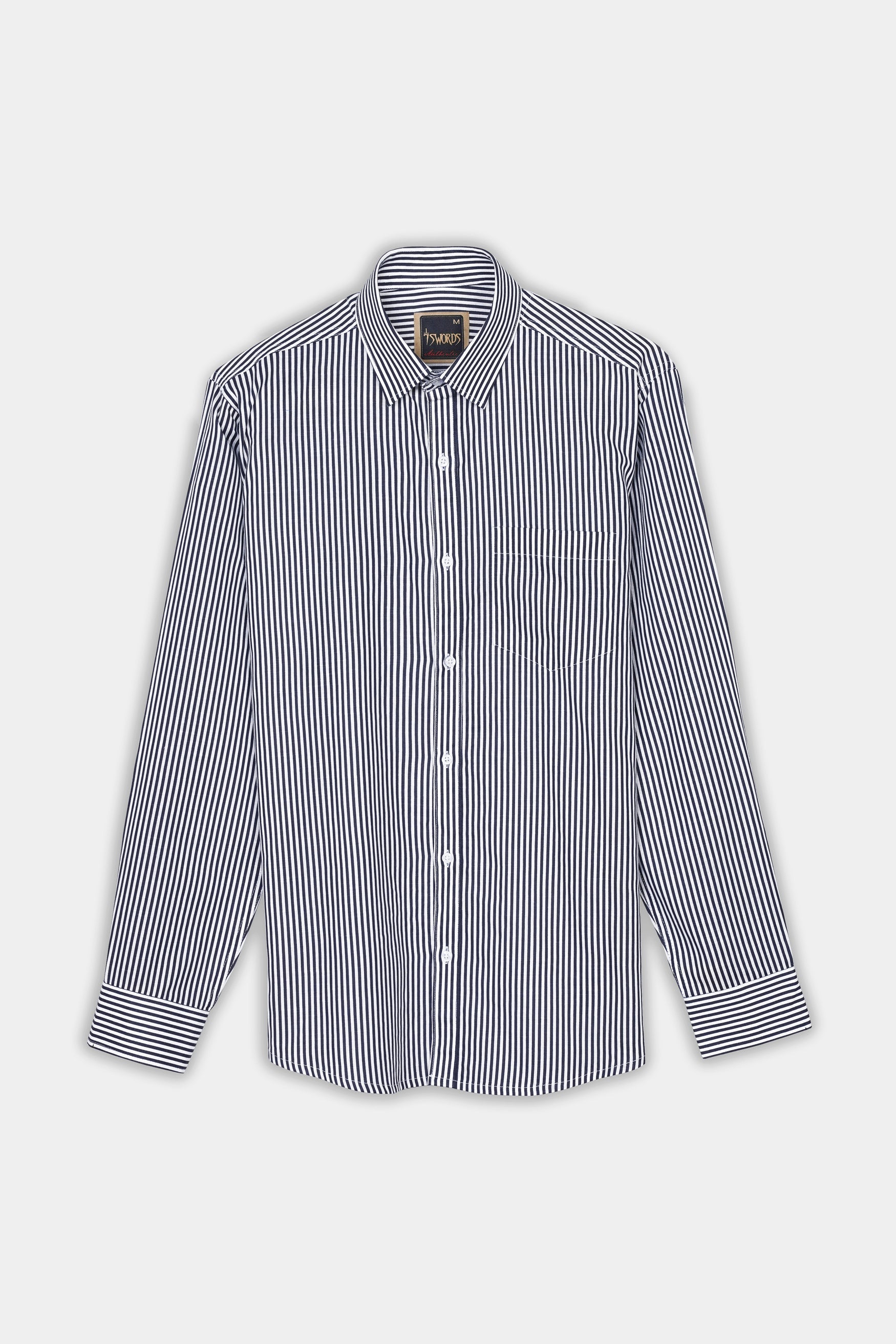 7swords-Haiti Blue and Bright White Striped Premium Cotton Shirt