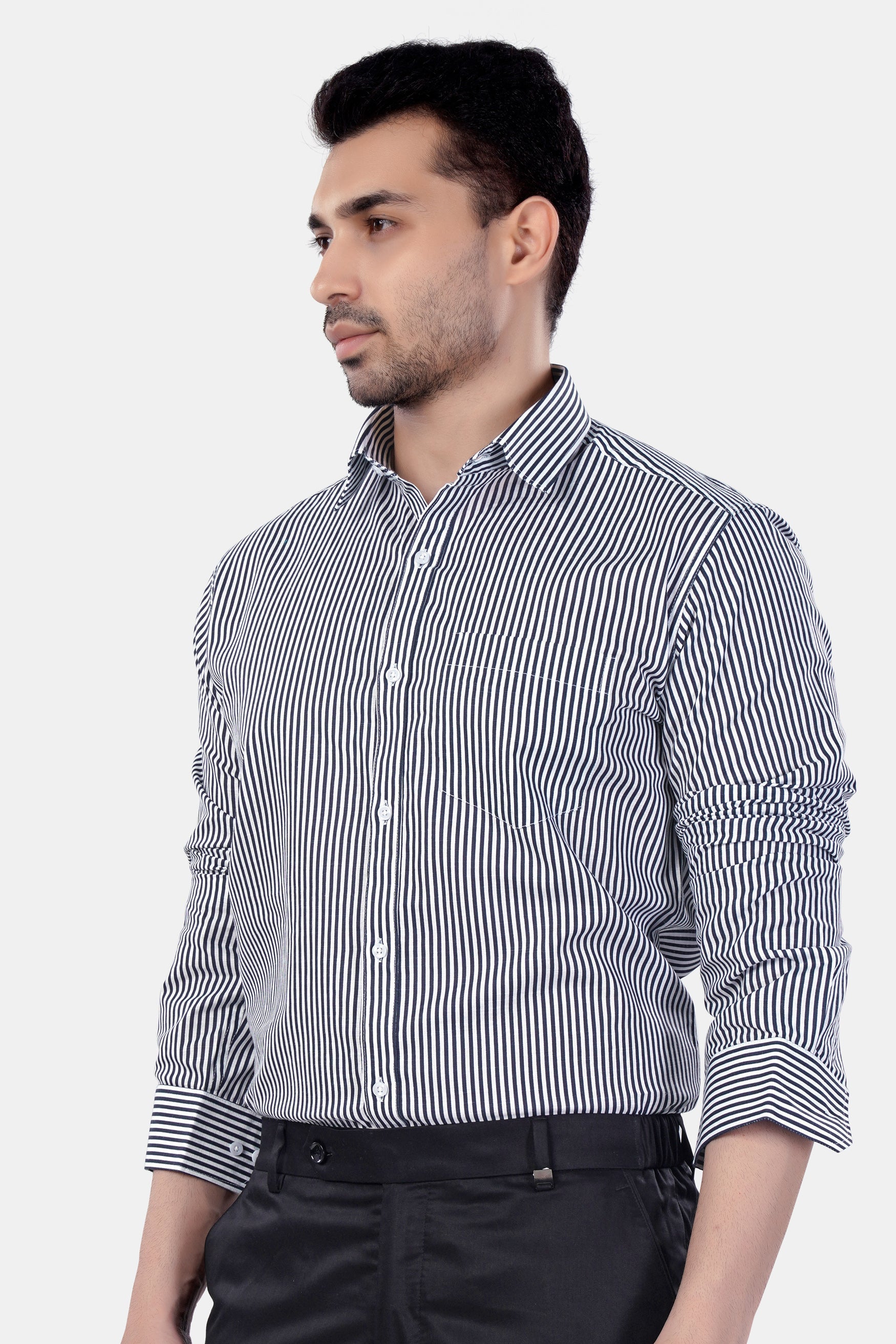 7swords-Haiti Blue and Bright White Striped Premium Cotton Shirt