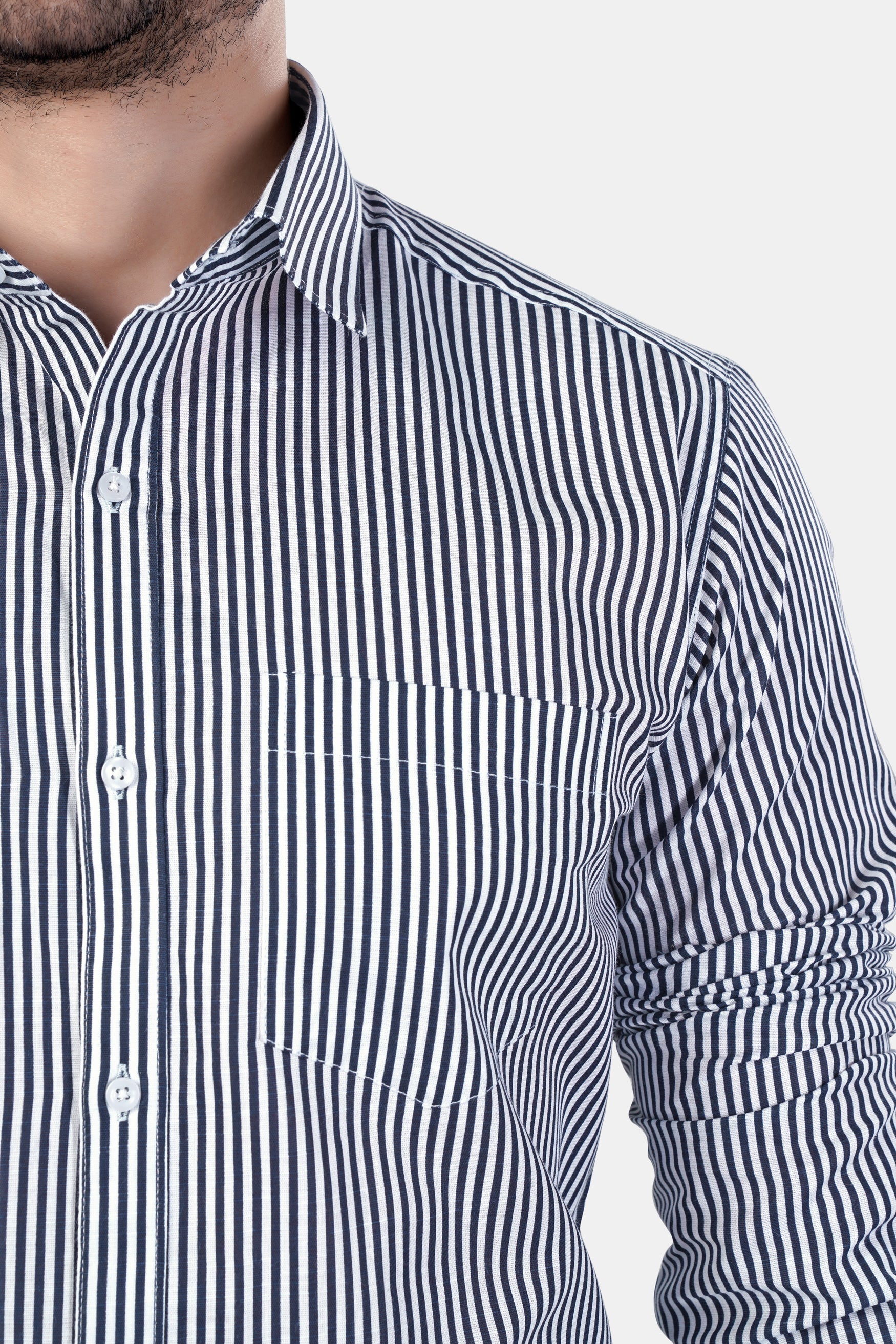 7swords-Haiti Blue and Bright White Striped Premium Cotton Shirt