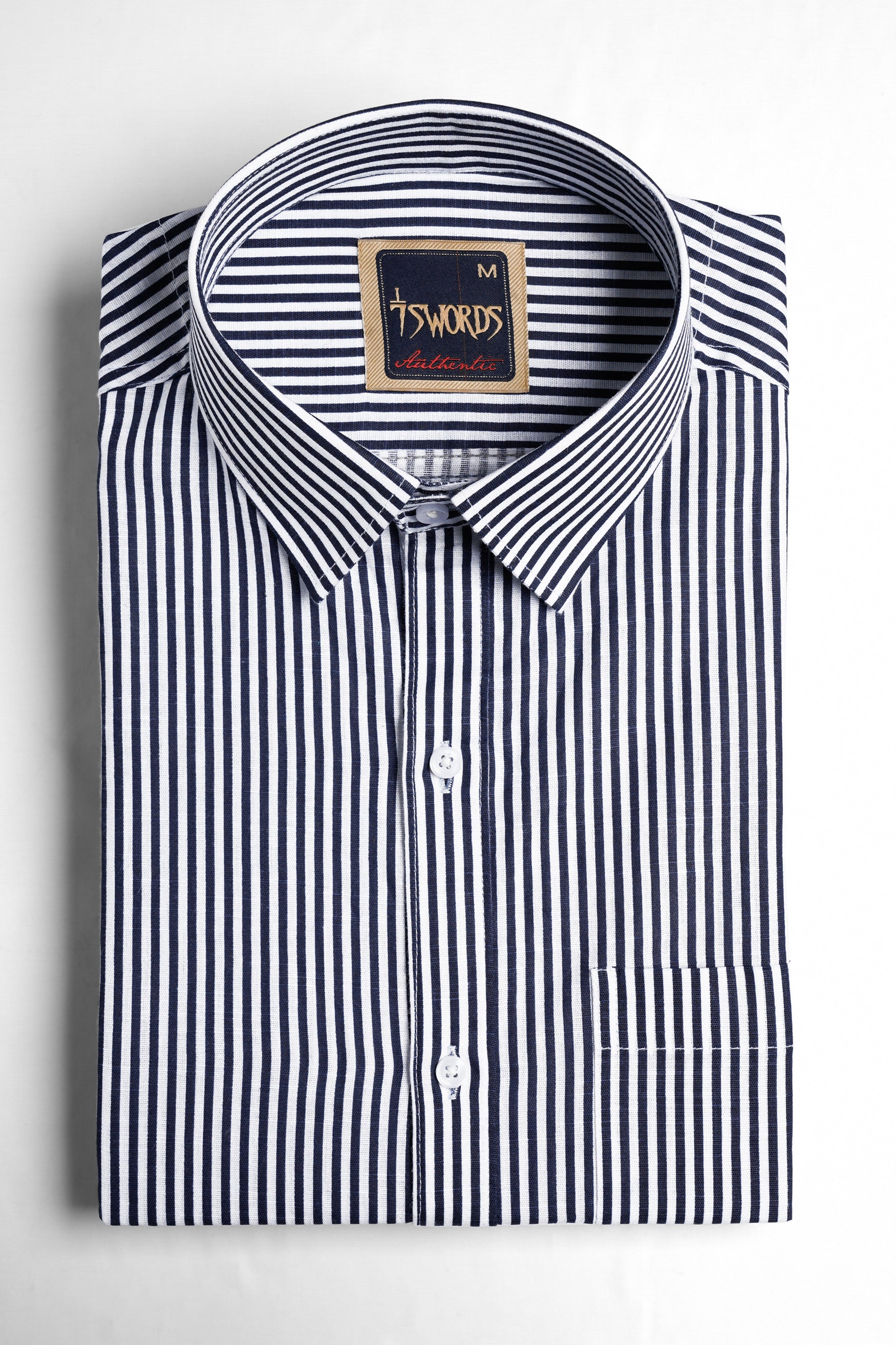 7swords-Haiti Blue and Bright White Striped Premium Cotton Shirt