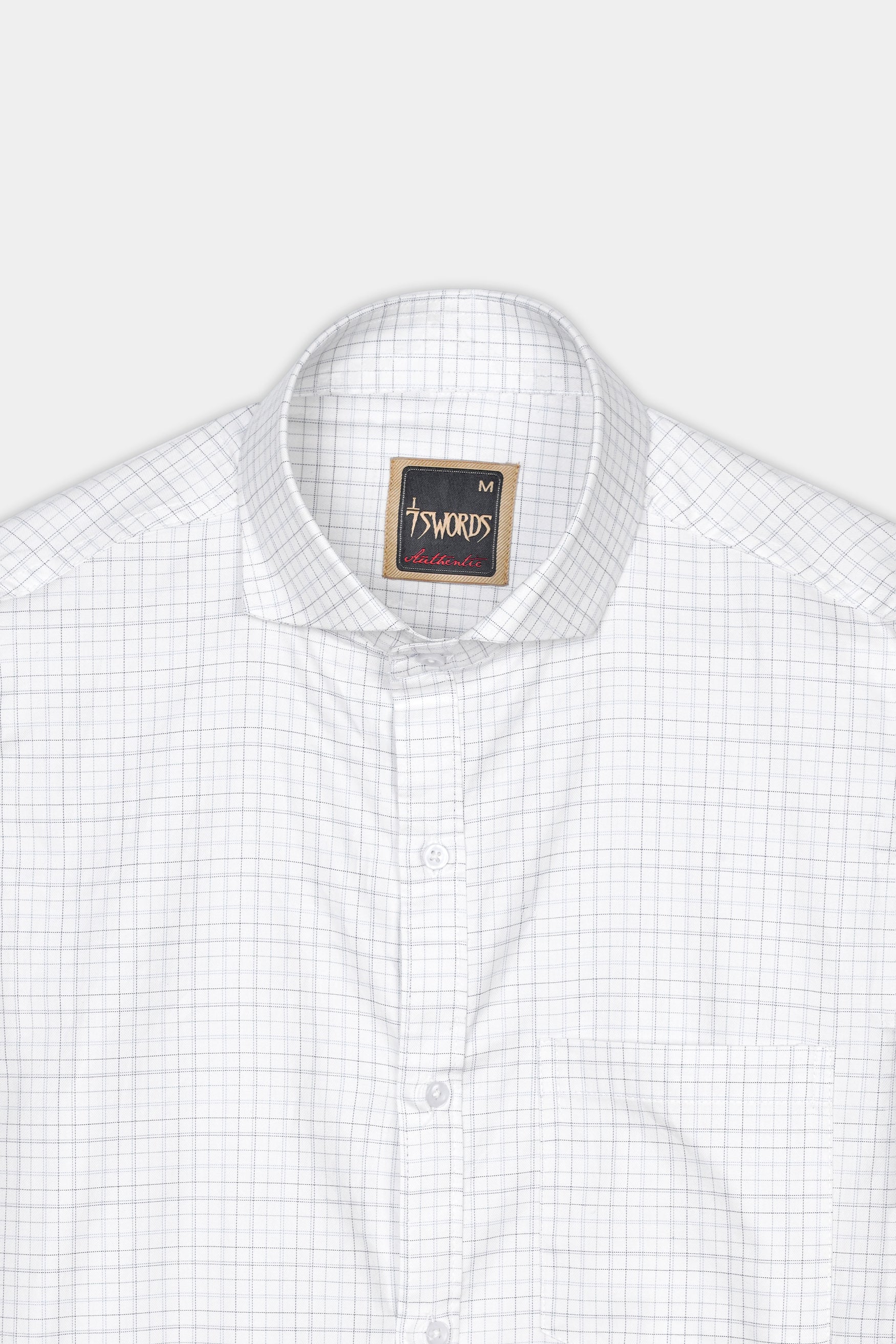 7swords-Bright White and Hit Gray Checkered Premium Cotton Shirt