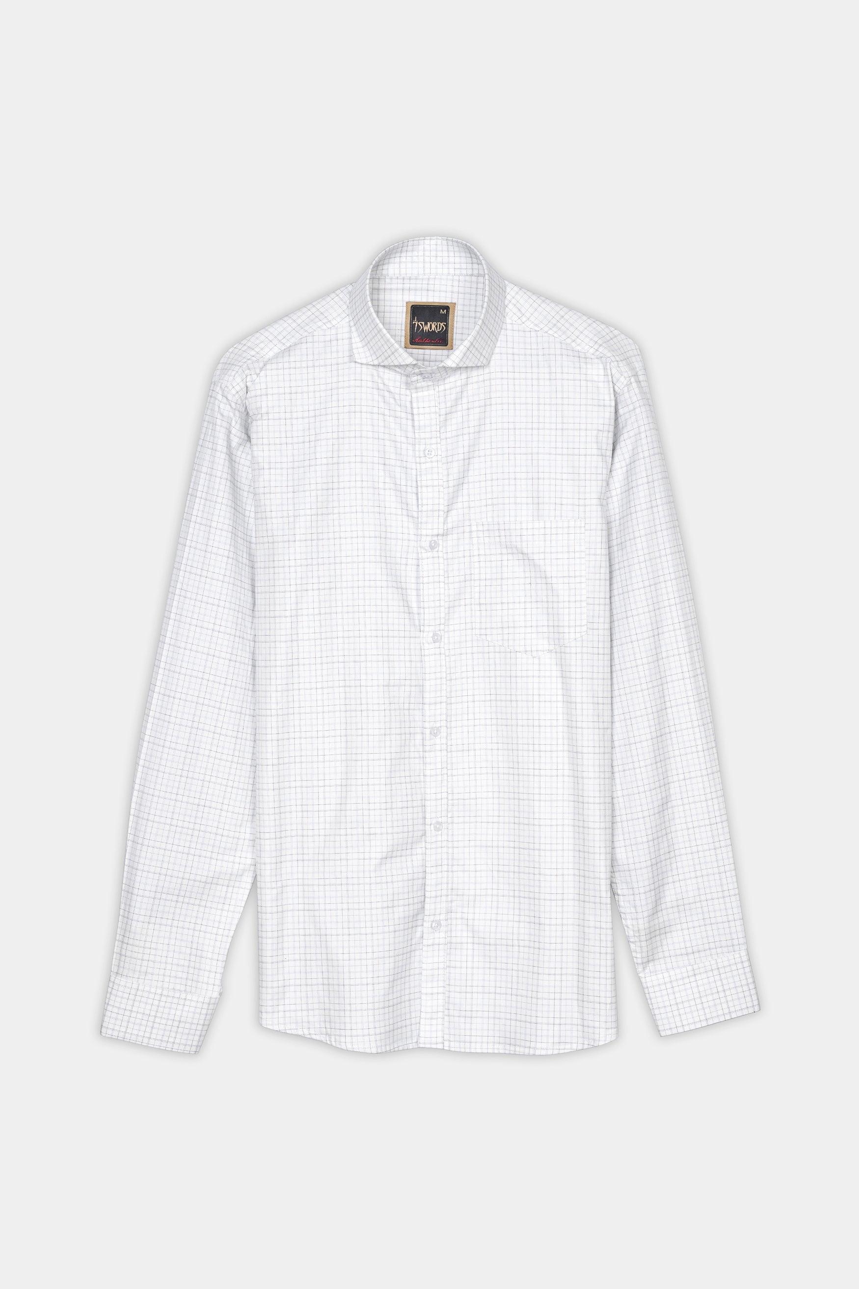 7swords-Bright White and Hit Gray Checkered Premium Cotton Shirt