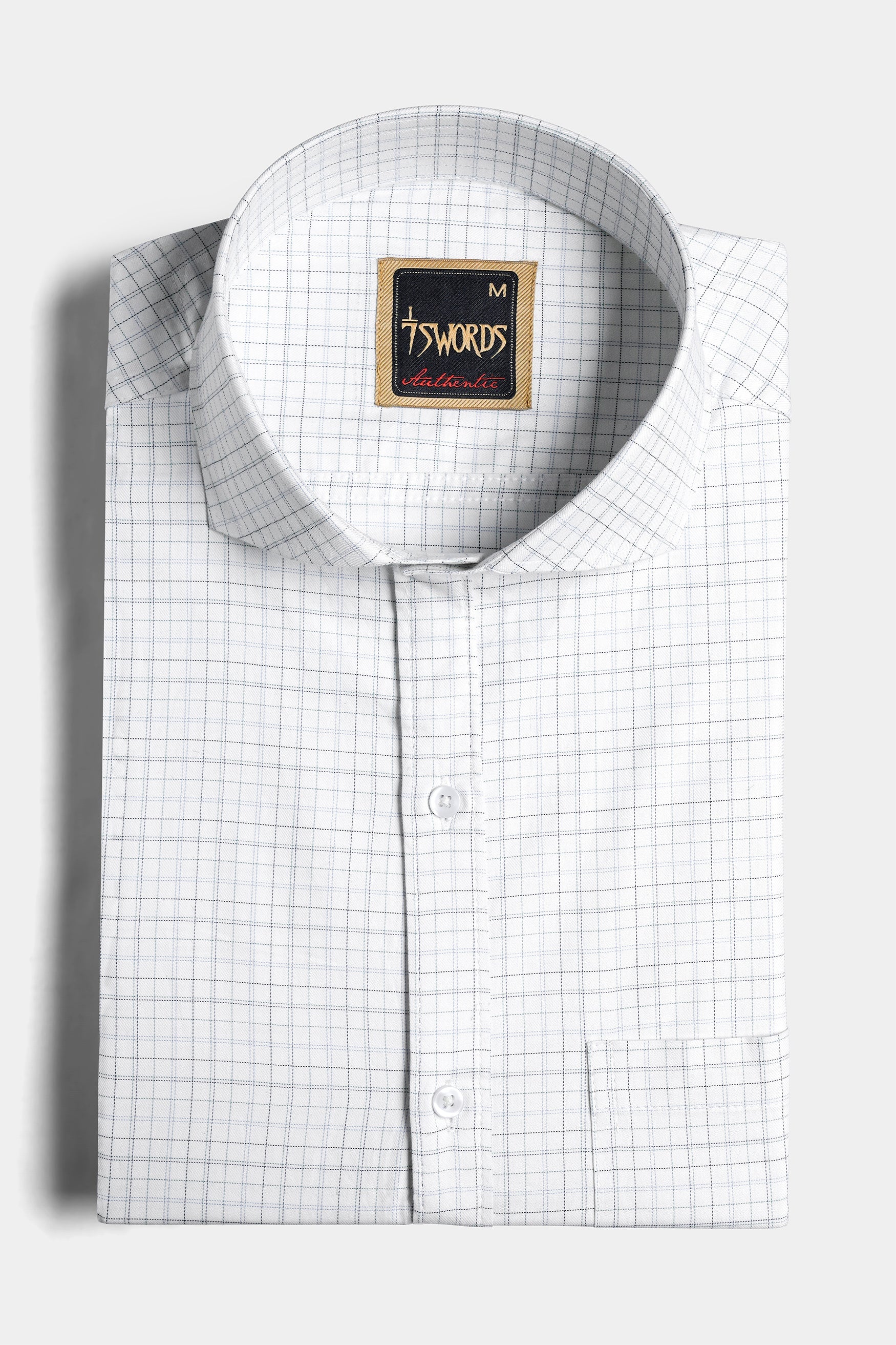 7swords-Bright White and Hit Gray Checkered Premium Cotton Shirt