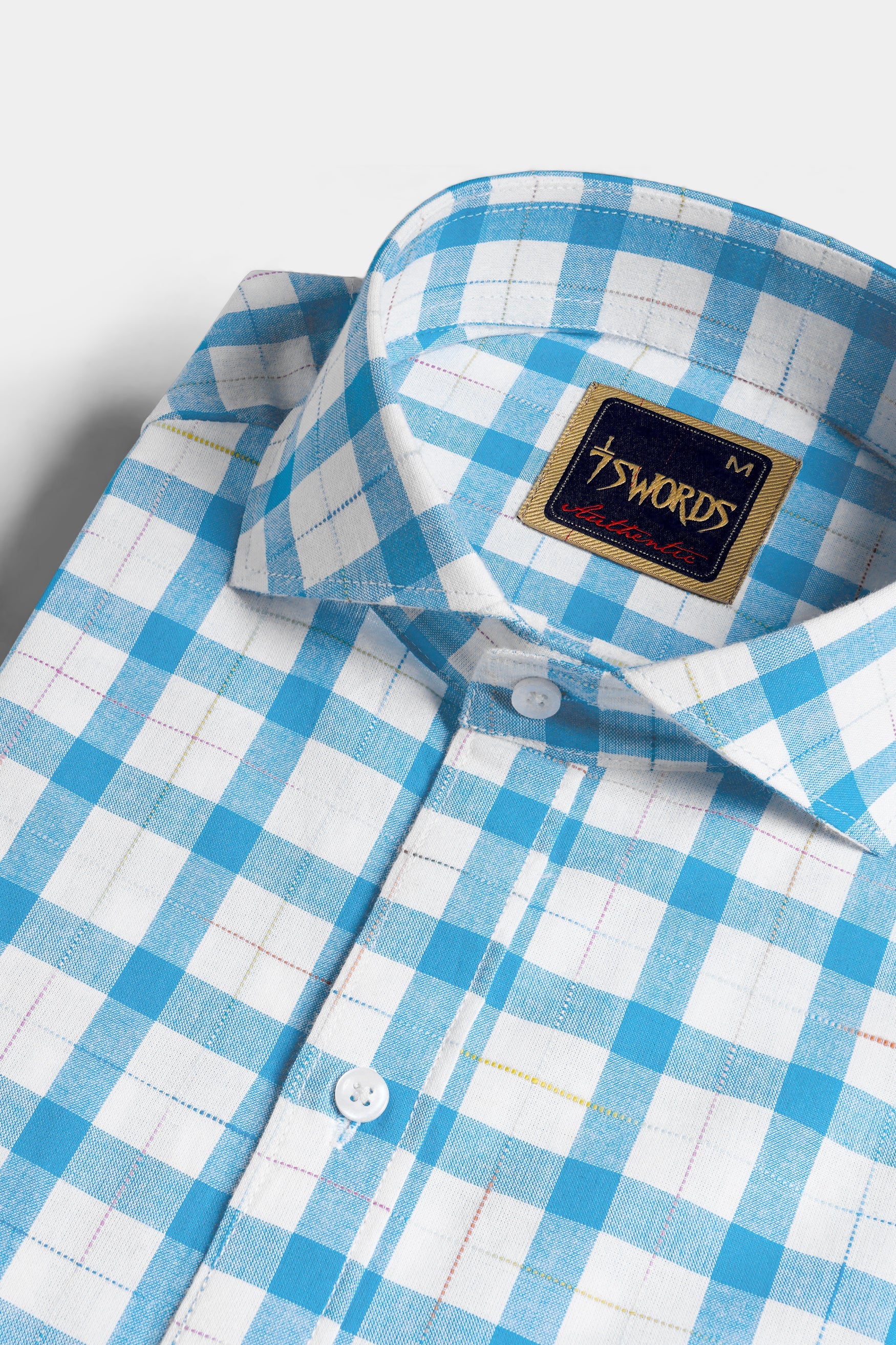 7swords-Picton Blue and White Plaid Premium Cotton Shirt