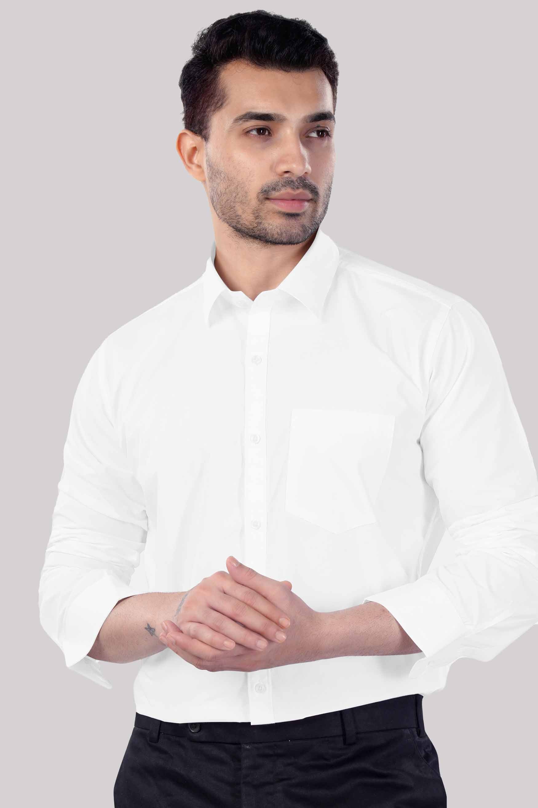 7swords-Bright White Premium Cotton Shirt