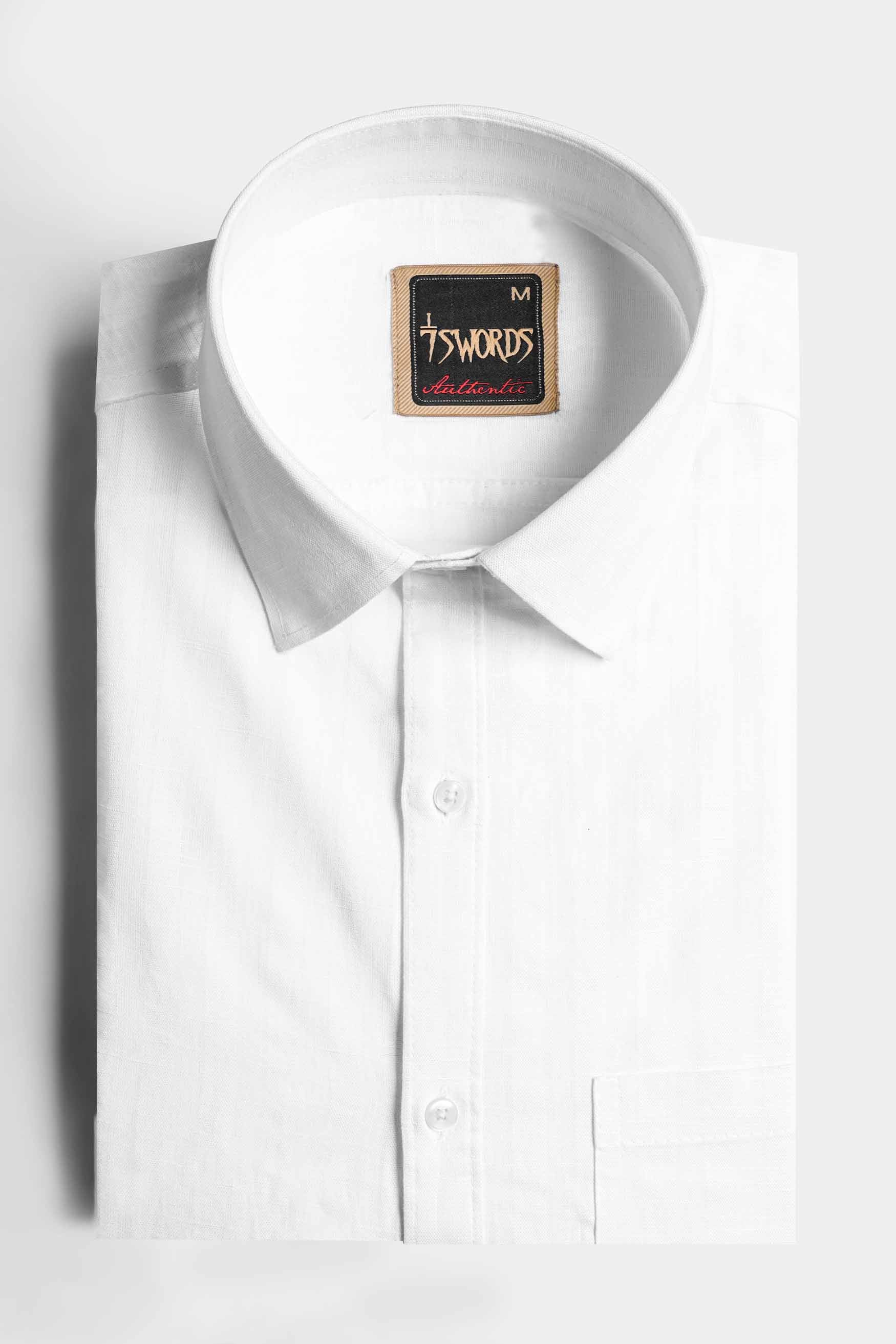 7swords-Bright White Striped Premium Cotton Shirt