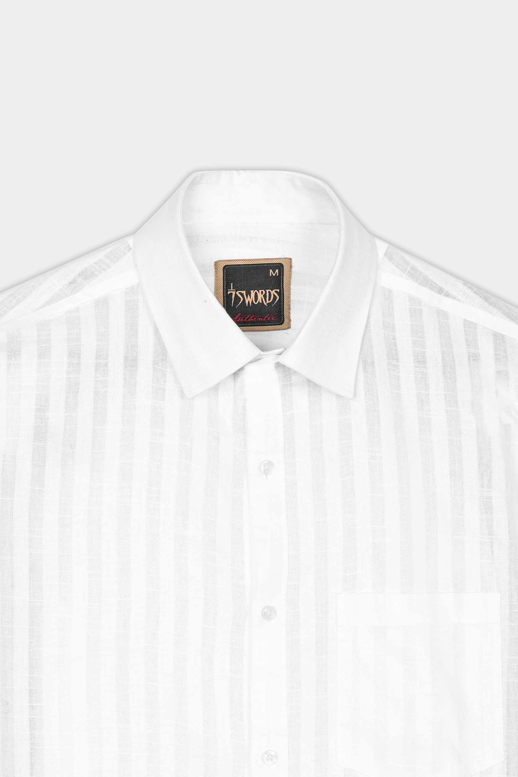 7swords-Bright White Striped Premium Cotton Shirt