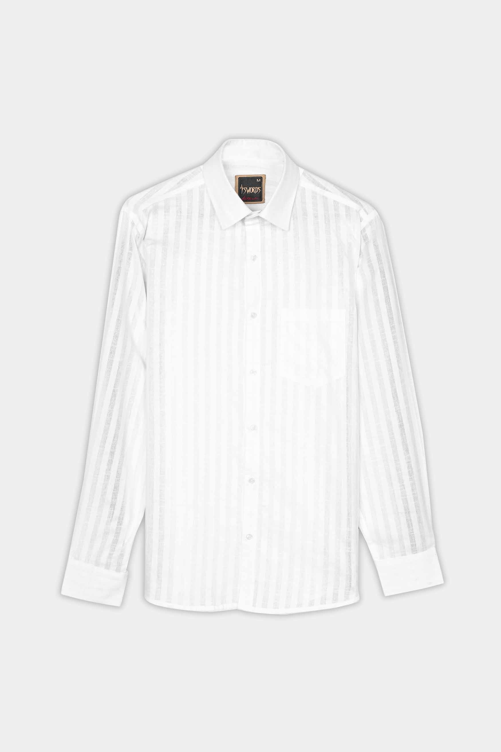 7swords-Bright White Striped Premium Cotton Shirt