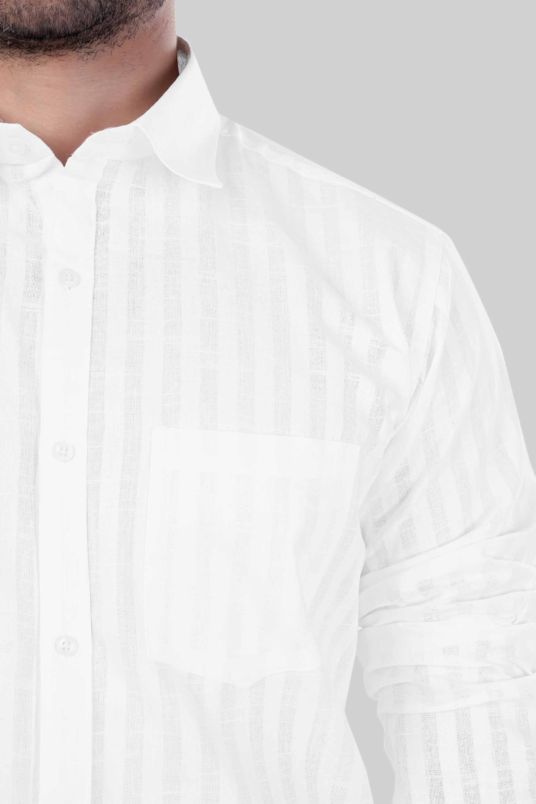 7swords-Bright White Striped Premium Cotton Shirt