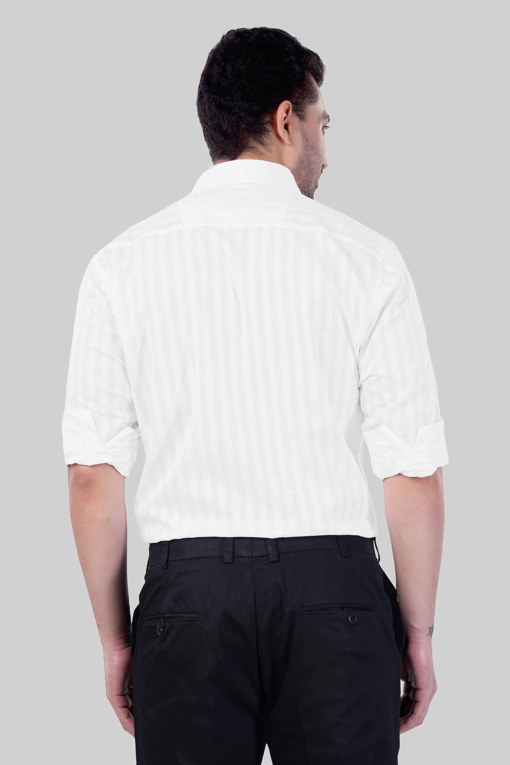 7swords-Bright White Striped Premium Cotton Shirt