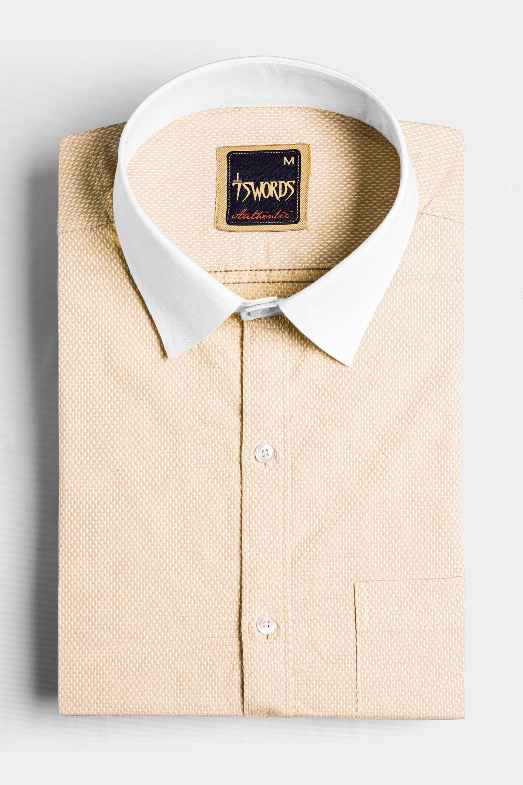 7swords-Desert Beige Premium Cotton Shirt with White Cuffs and Collar