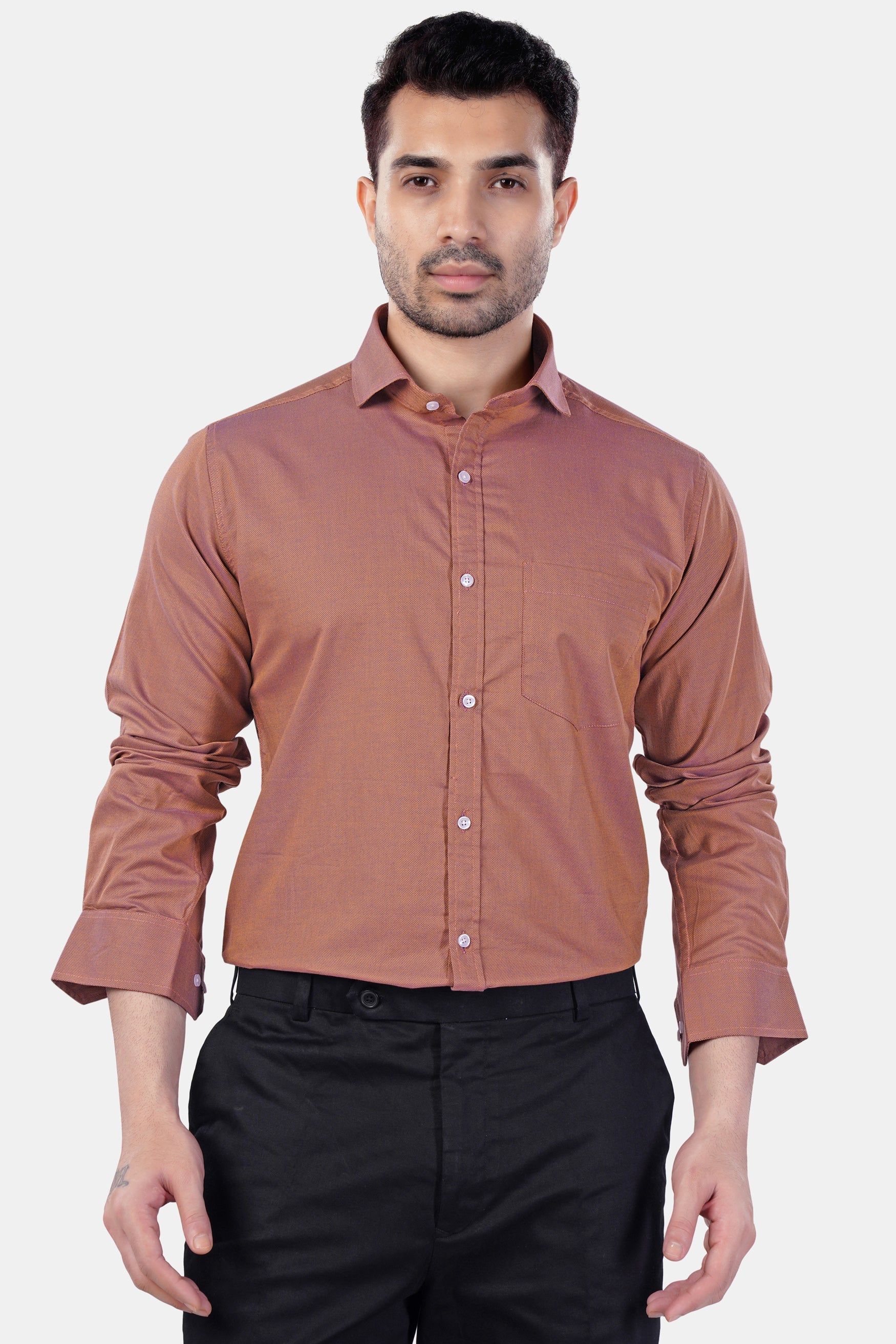 7swords-Sepia Brown textured Premium Cotton Shirt