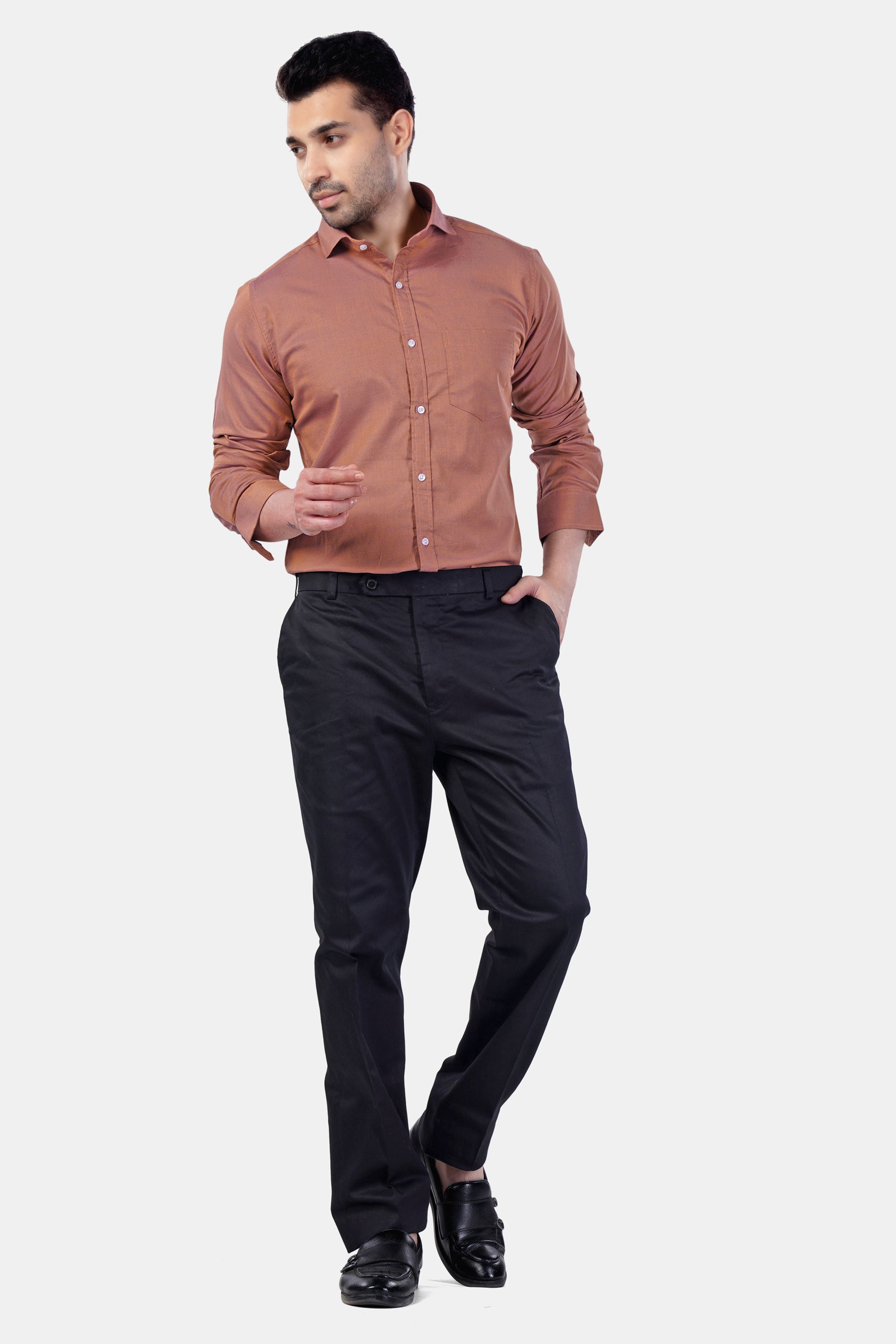 7swords-Sepia Brown textured Premium Cotton Shirt