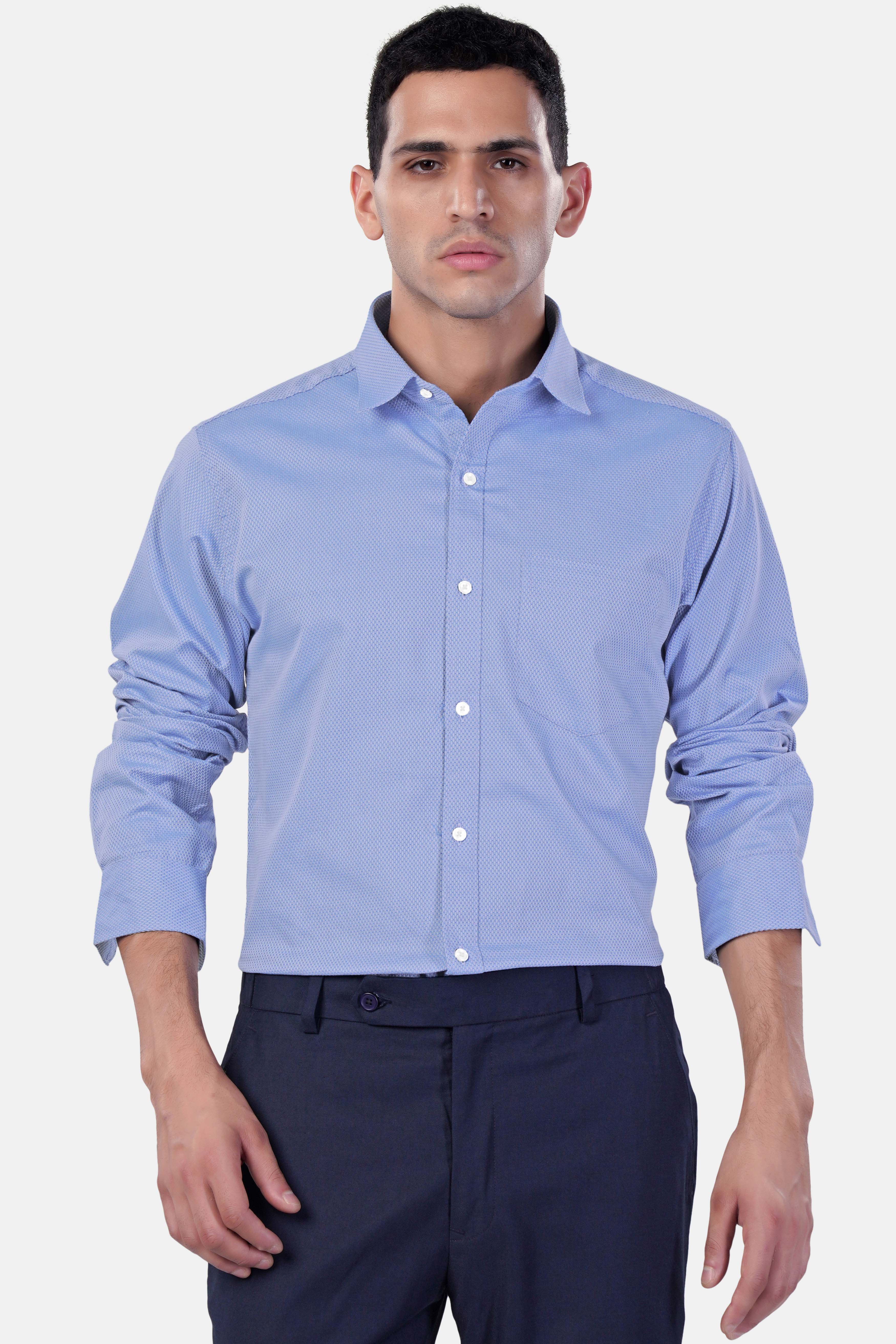 7swords-Faded Blue textured Premium Cotton Shirt