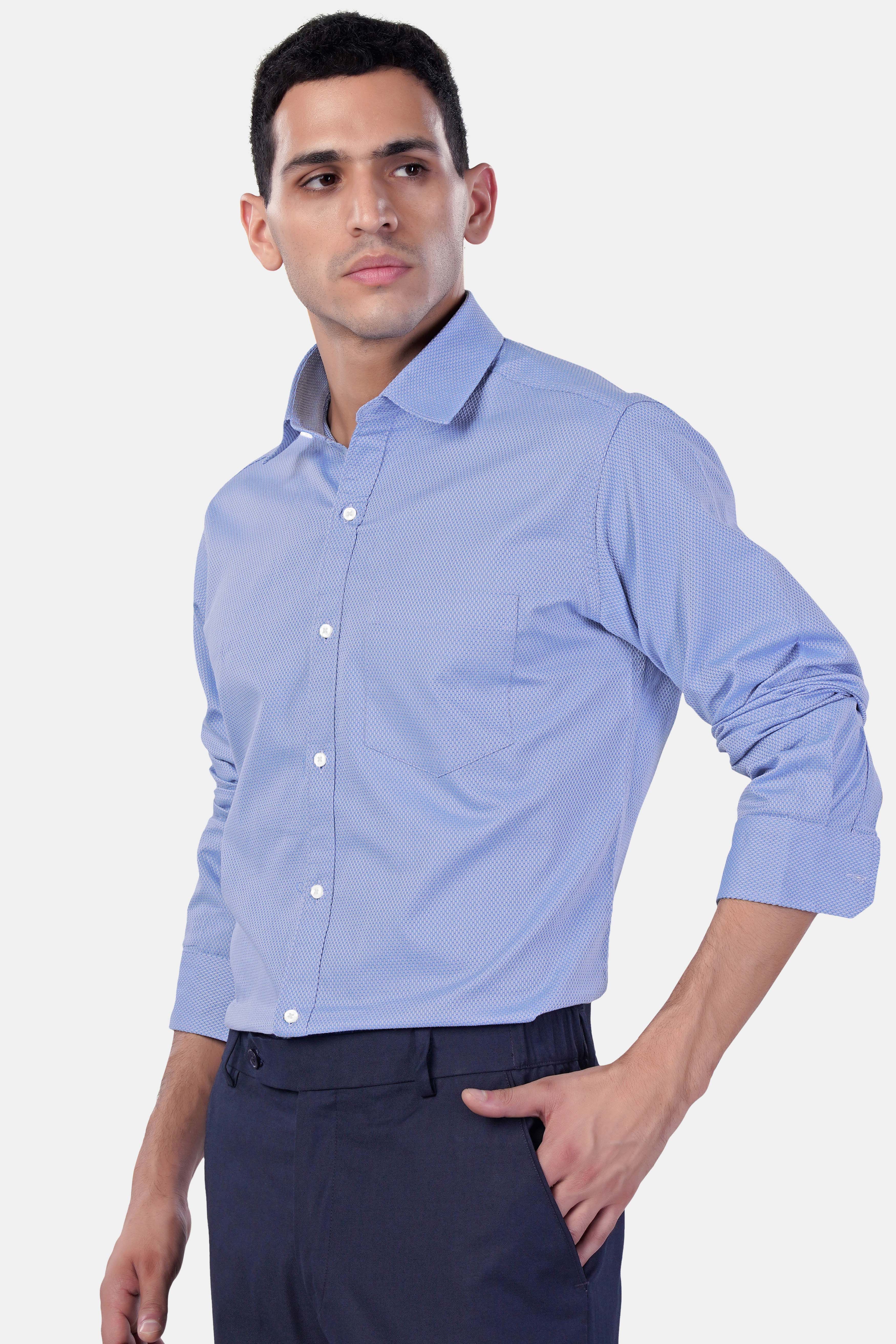 7swords-Faded Blue textured Premium Cotton Shirt