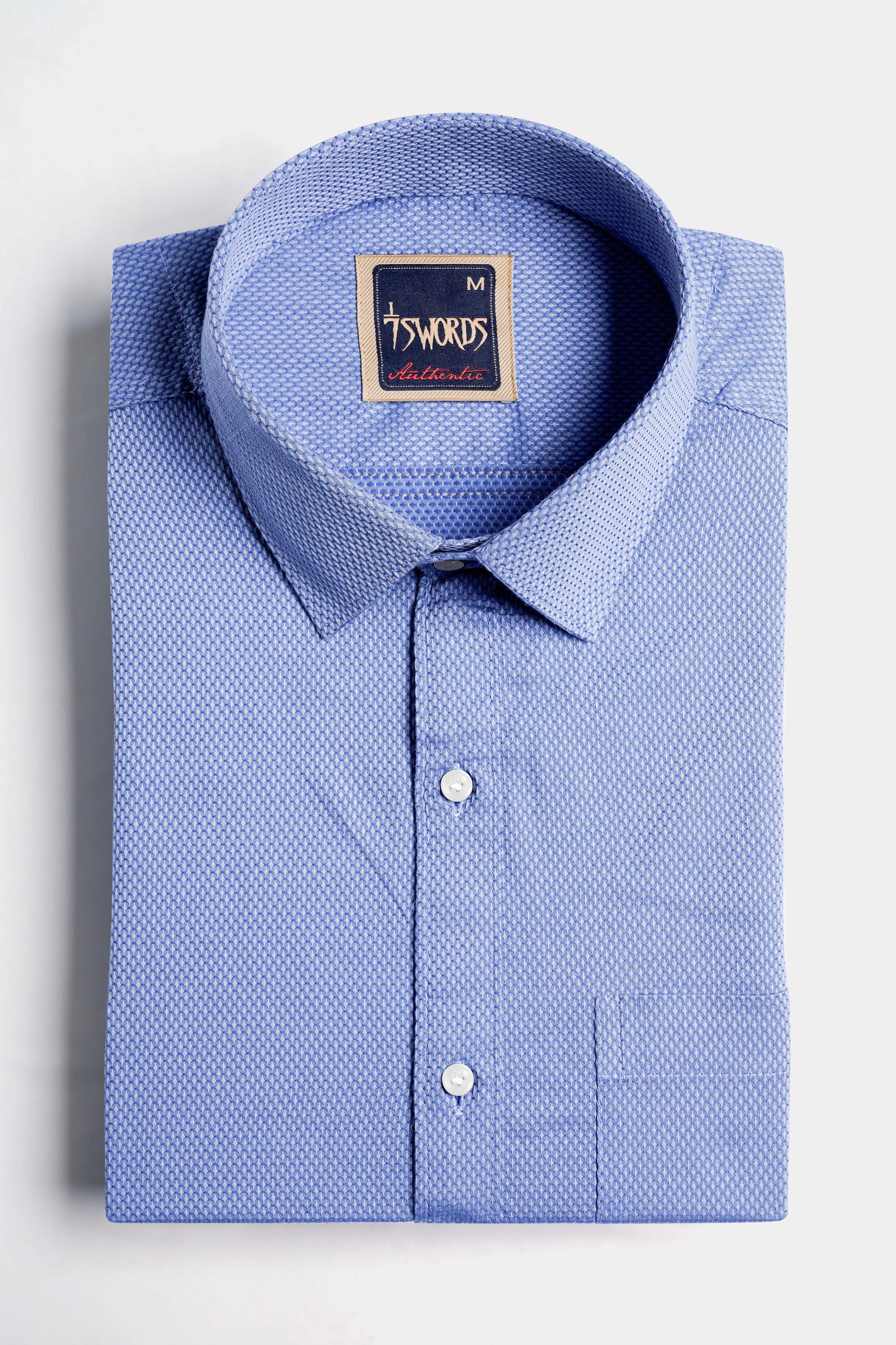 7swords-Faded Blue textured Premium Cotton Shirt