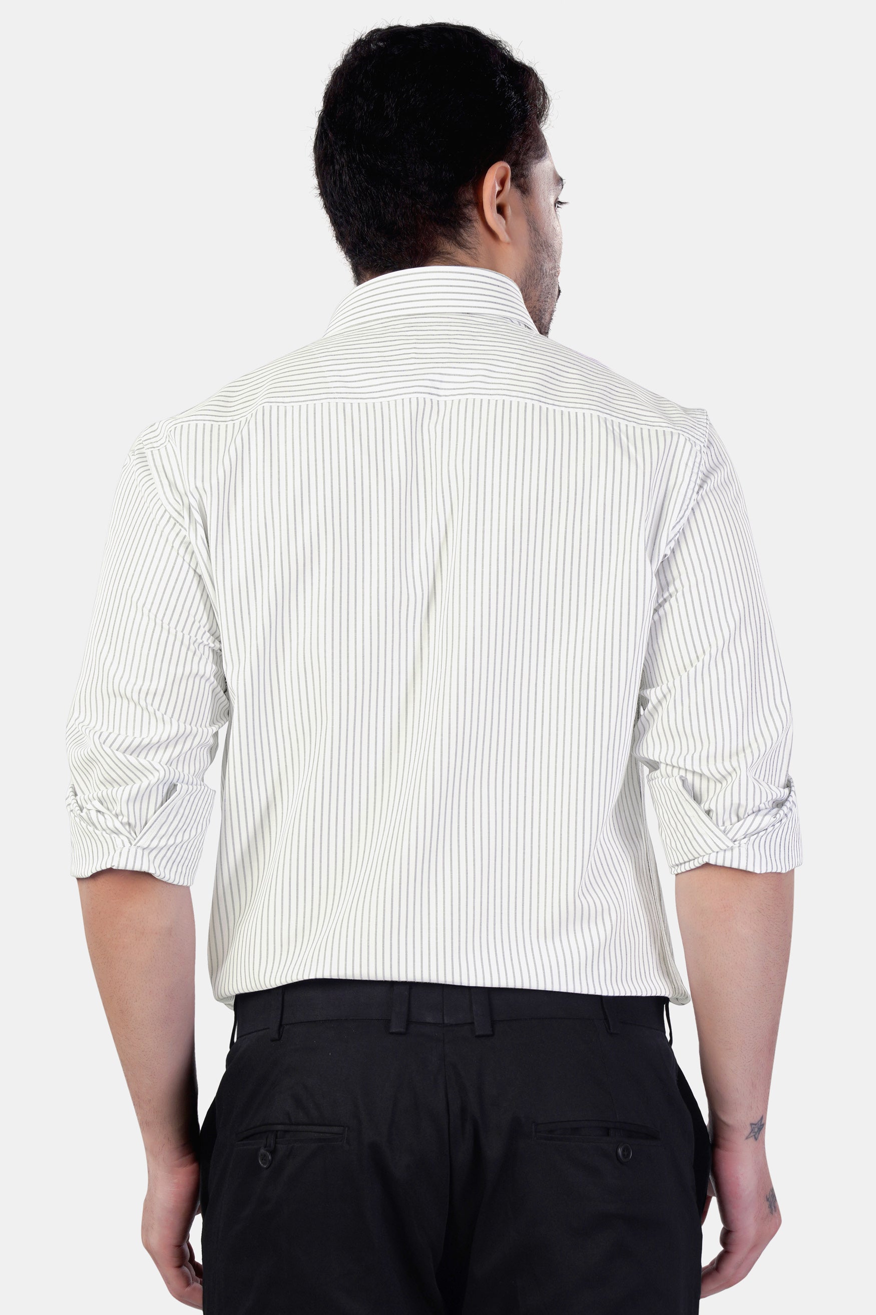 7swords-Bright White and Nobel Gray Striped Premium Cotton Shirt