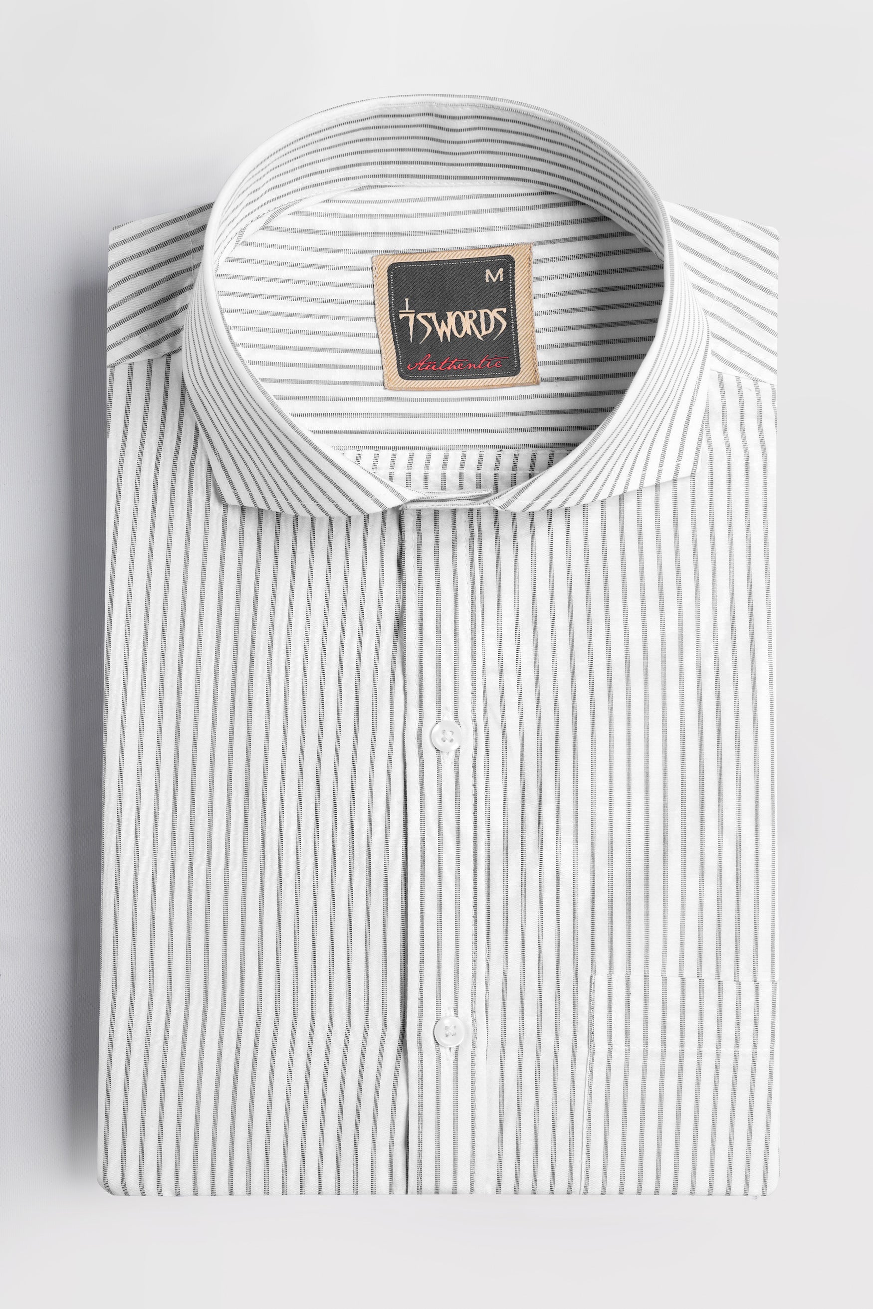 7swords-Bright White and Nobel Gray Striped Premium Cotton Shirt