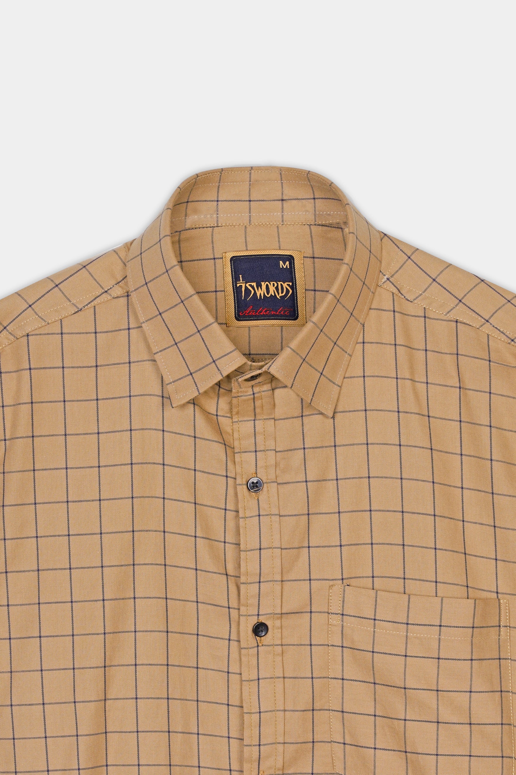 7swords-Tan Brown and Jade Black Windowpane Premium Cotton Shirt