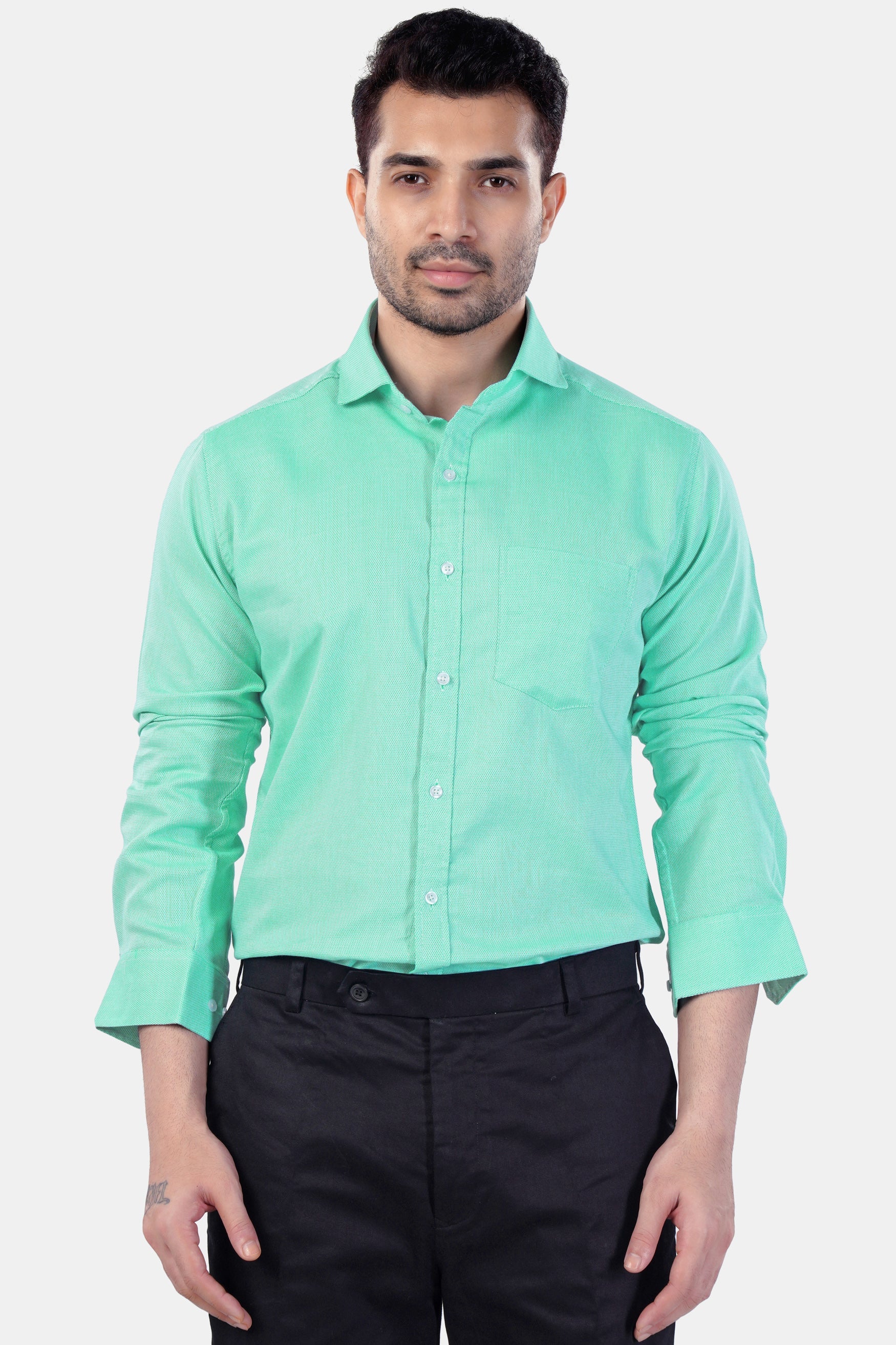 7swords-Tiffany Green textured Premium Cotton Shirt