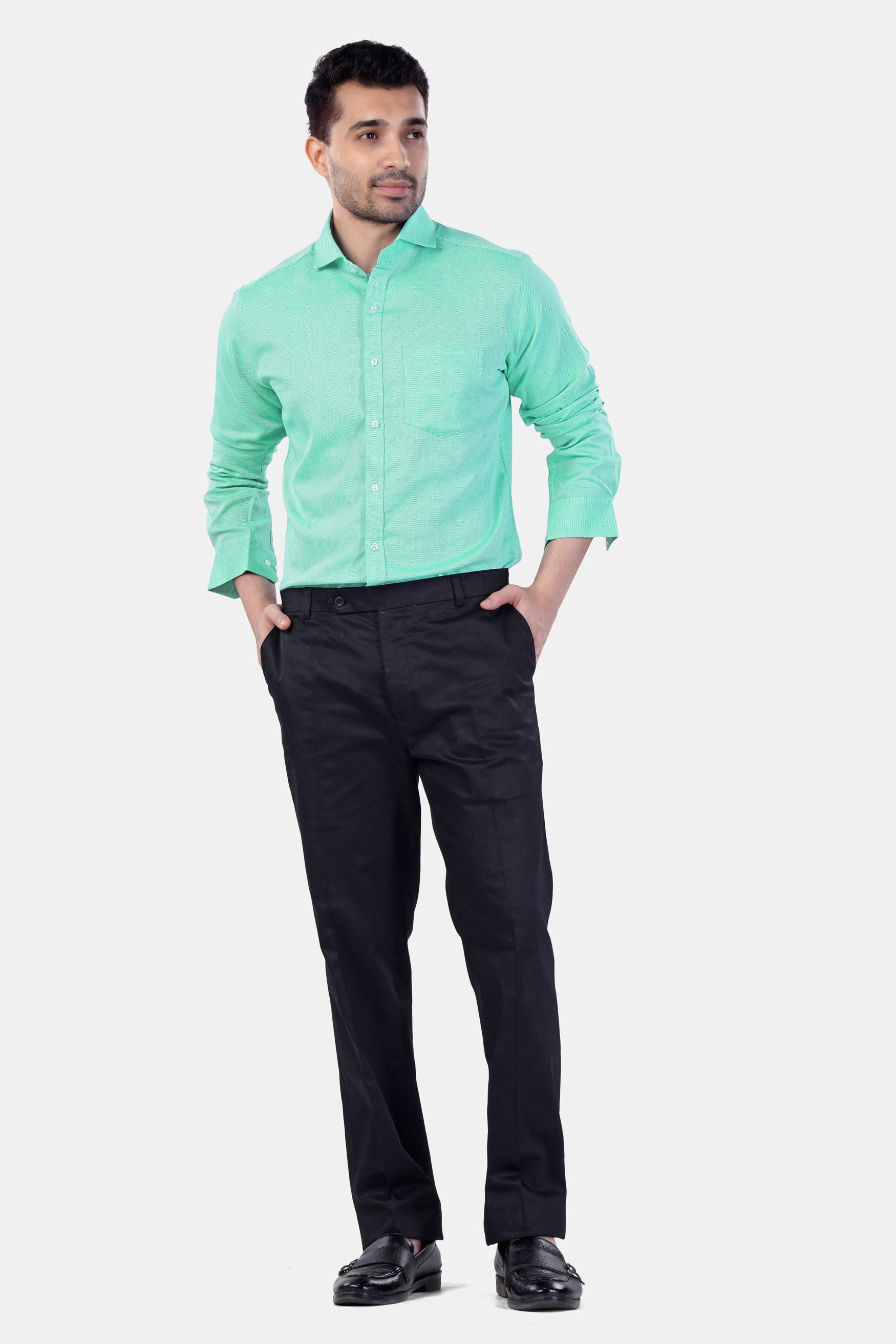 7swords-Tiffany Green textured Premium Cotton Shirt