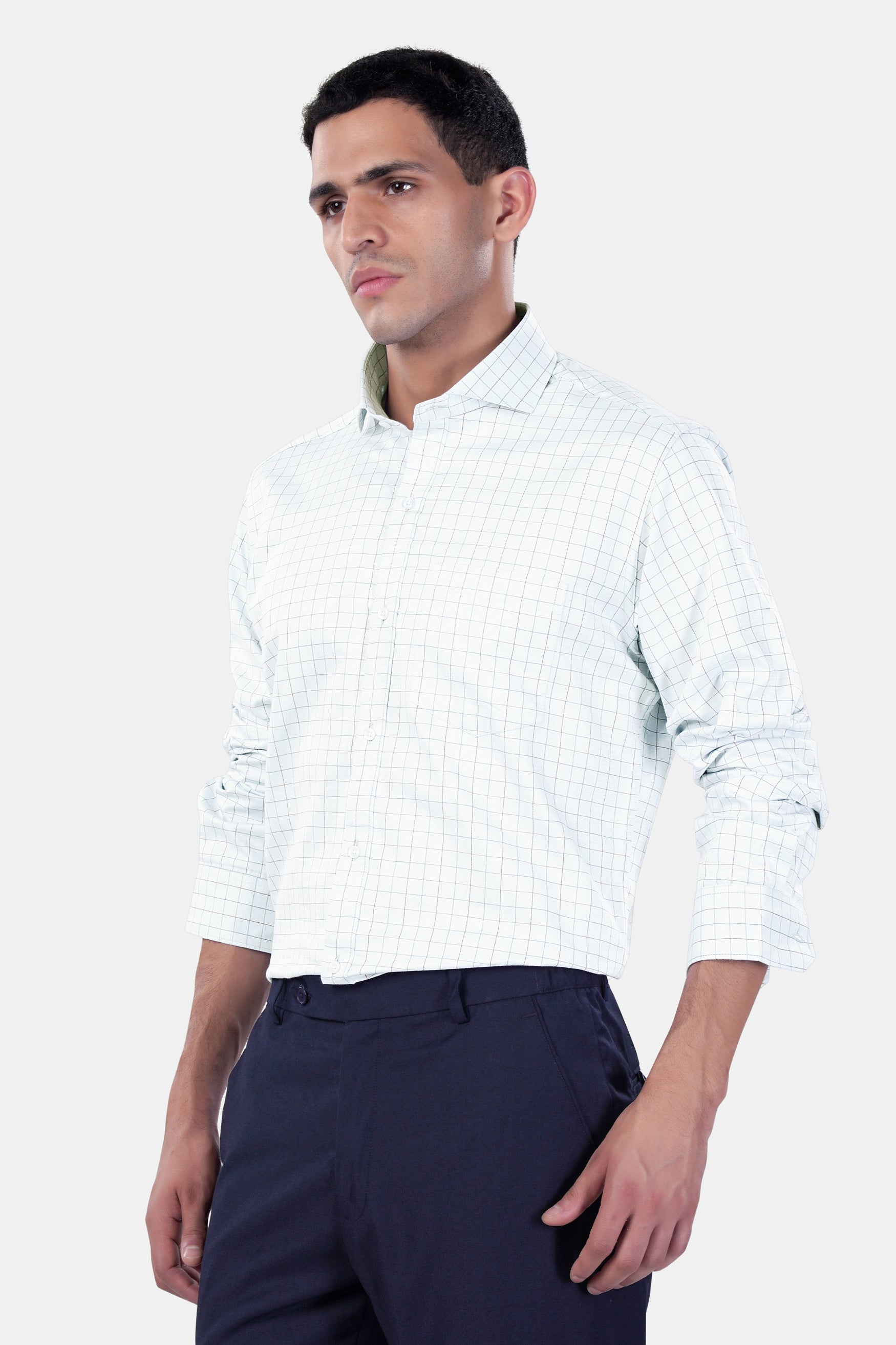 7swords-Bright White Multicolour Checkered Premium Cotton Shirt