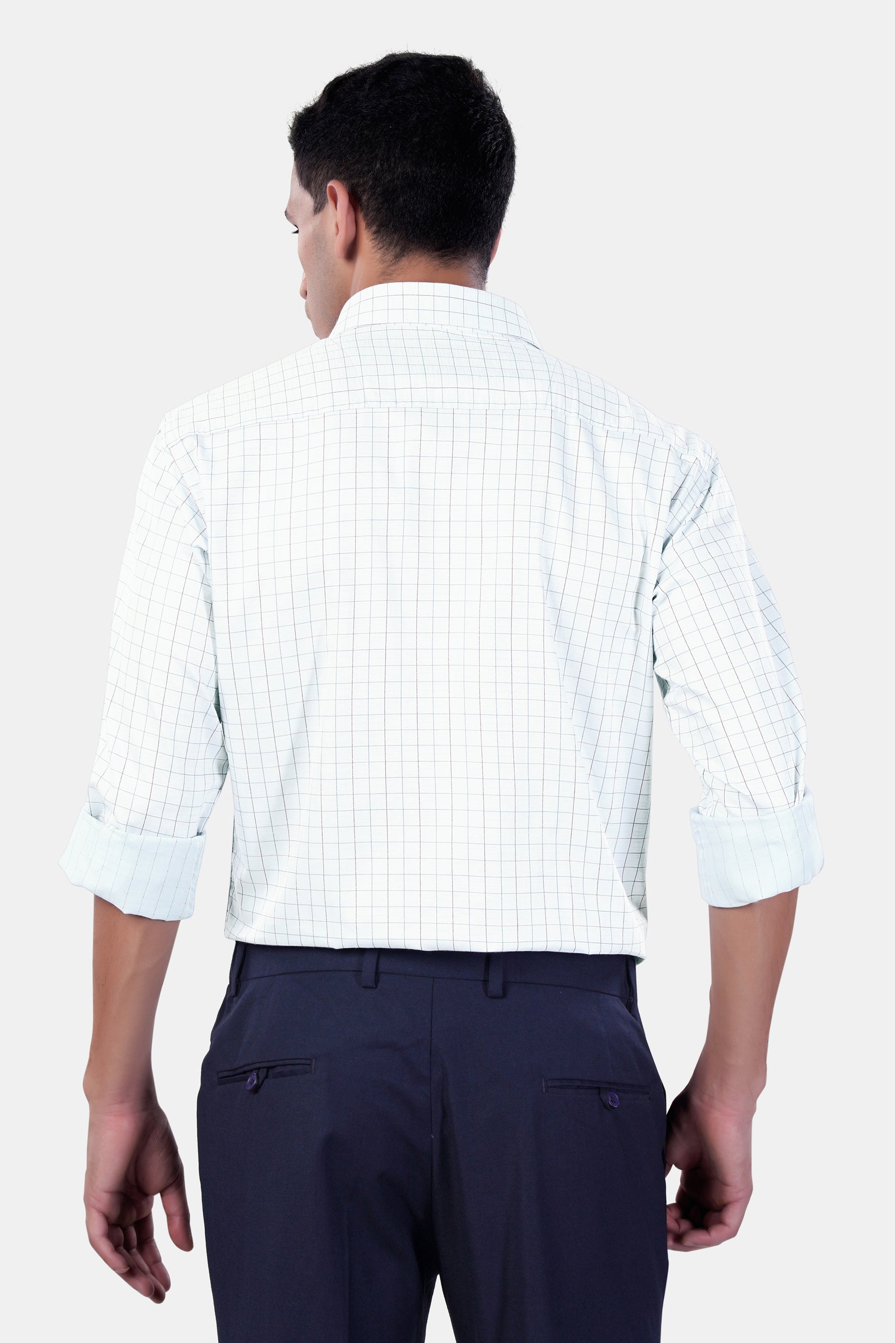 7swords-Bright White Multicolour Checkered Premium Cotton Shirt