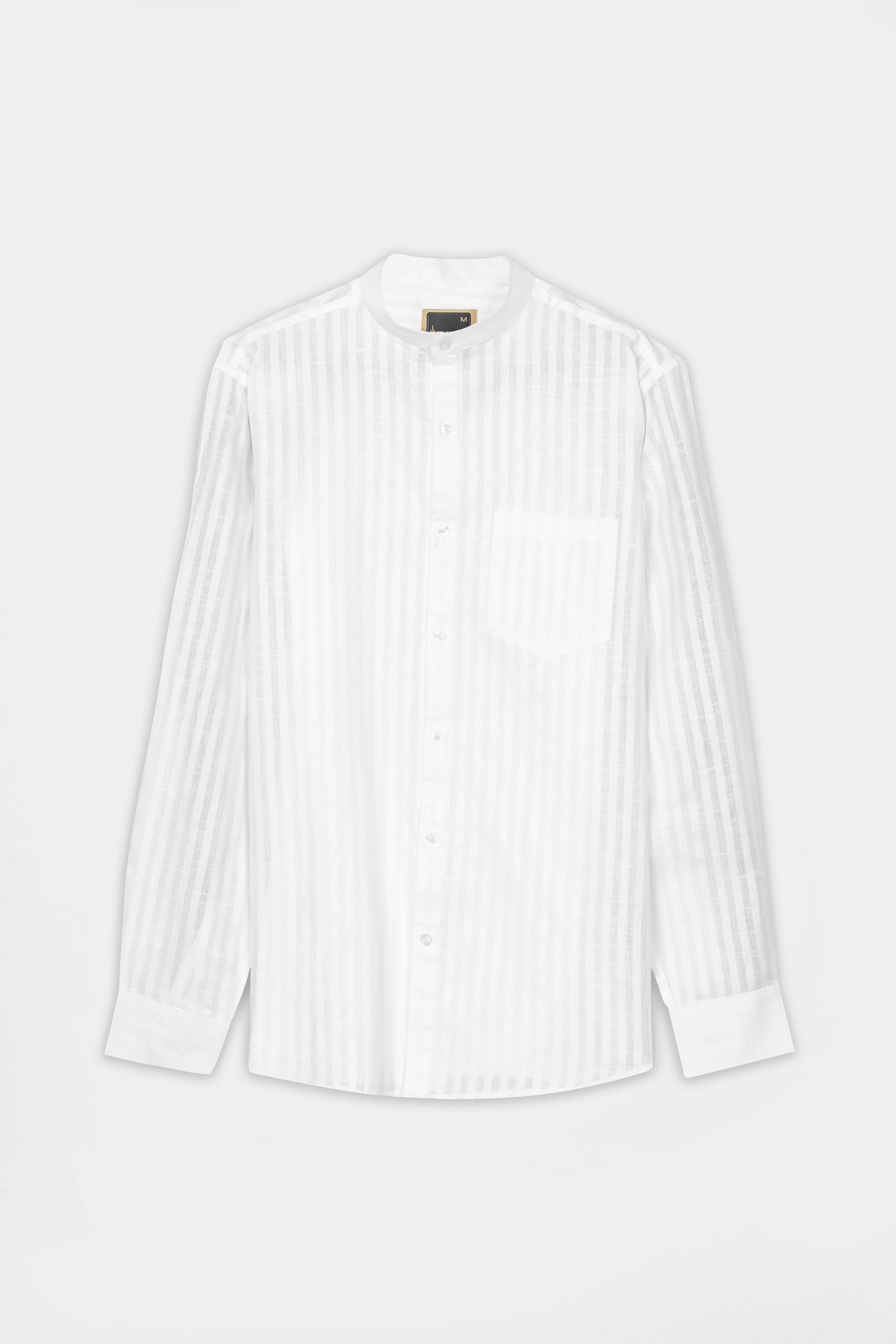 7swords-Bright White Striped Premium Cotton Mandarin Shirt