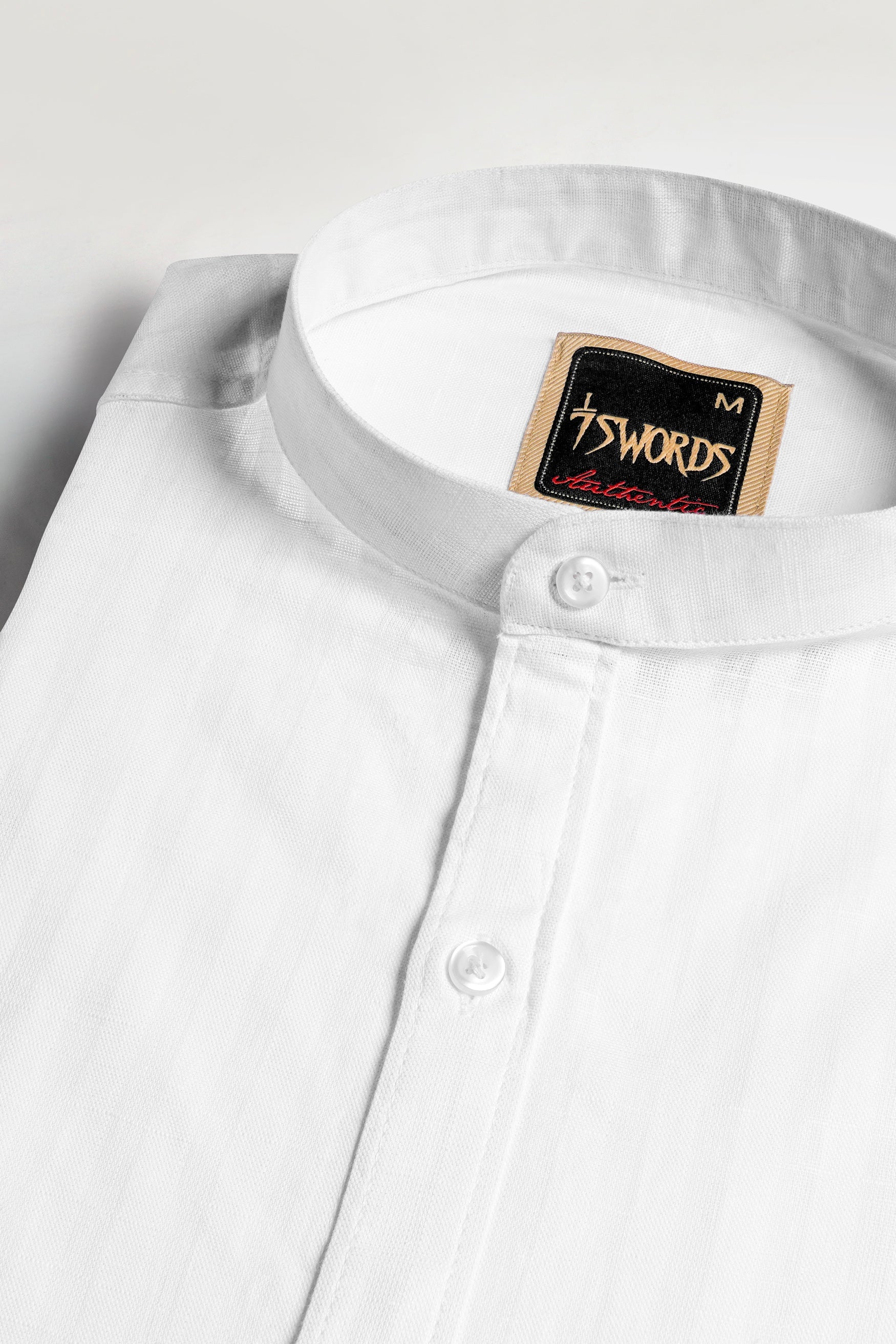 7swords-Bright White Striped Premium Cotton Mandarin Shirt