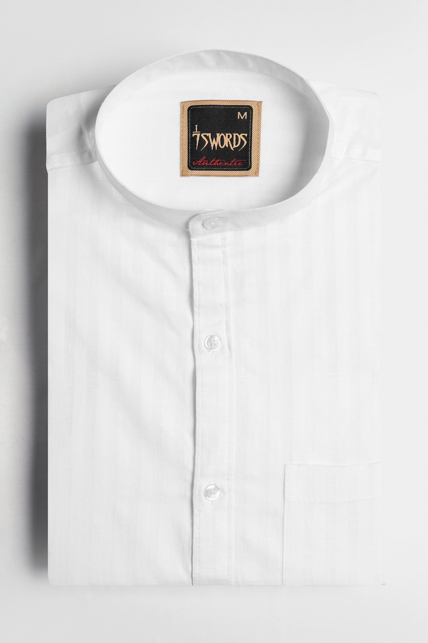 7swords-Bright White Striped Premium Cotton Mandarin Shirt