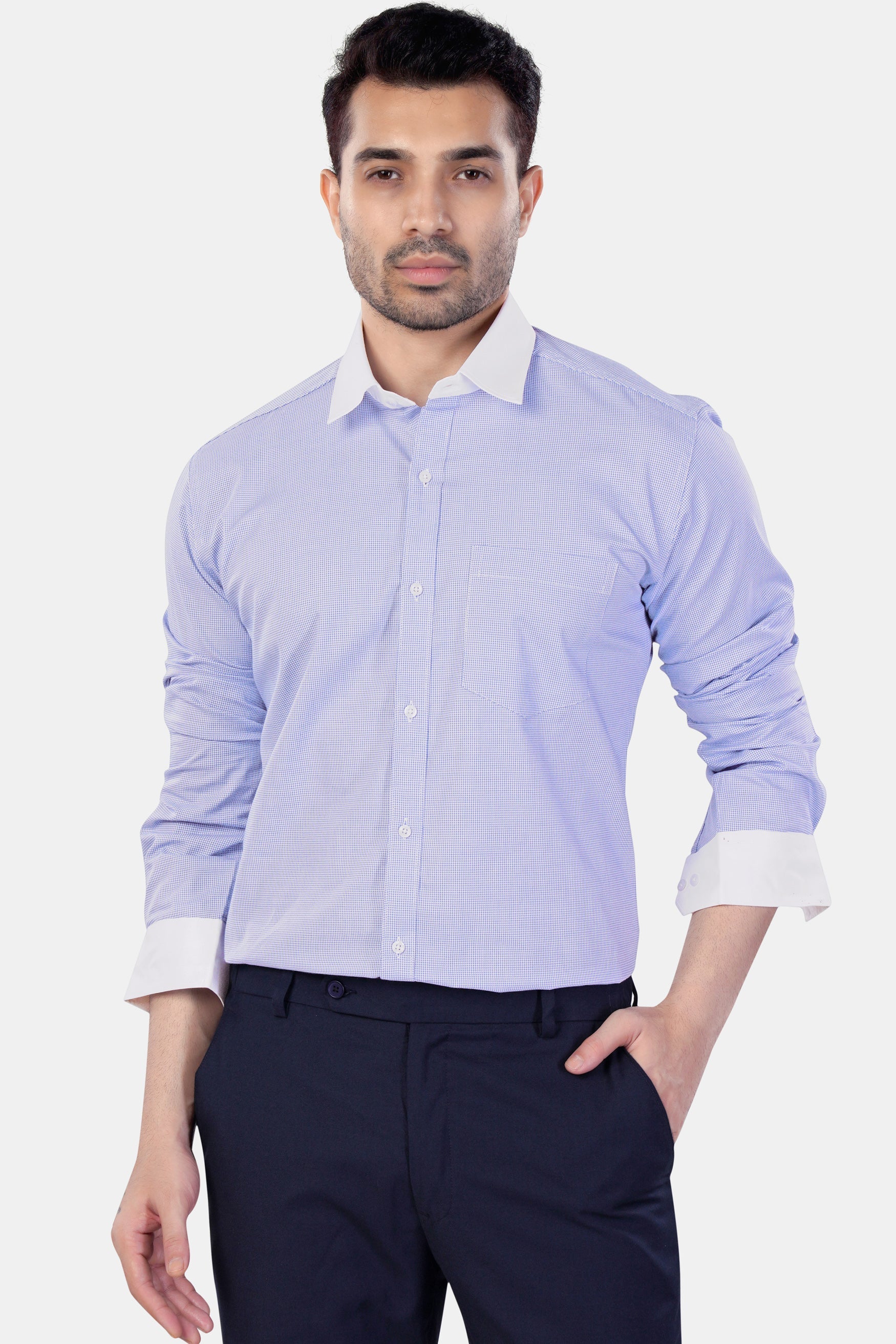 7swords-Amethyst Purple with White Collar and Cuffs Premium Cotton Shirt