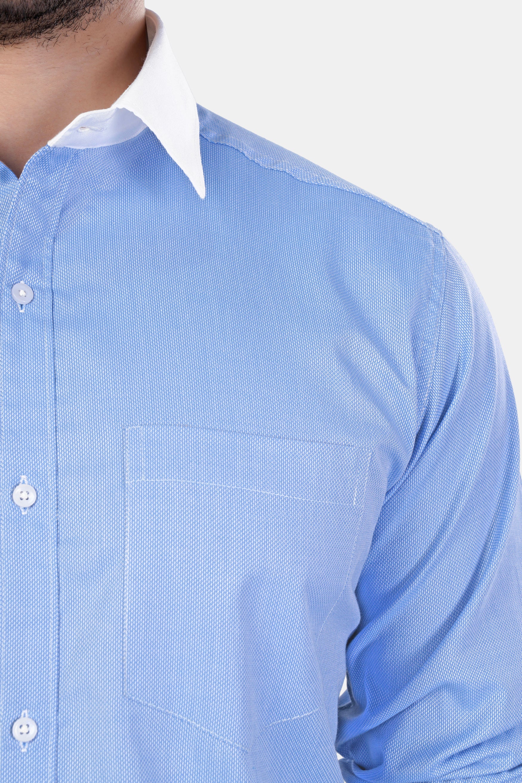 7swords-Tealish Blue with White Cuffs and Collar Premium Cotton Shirt