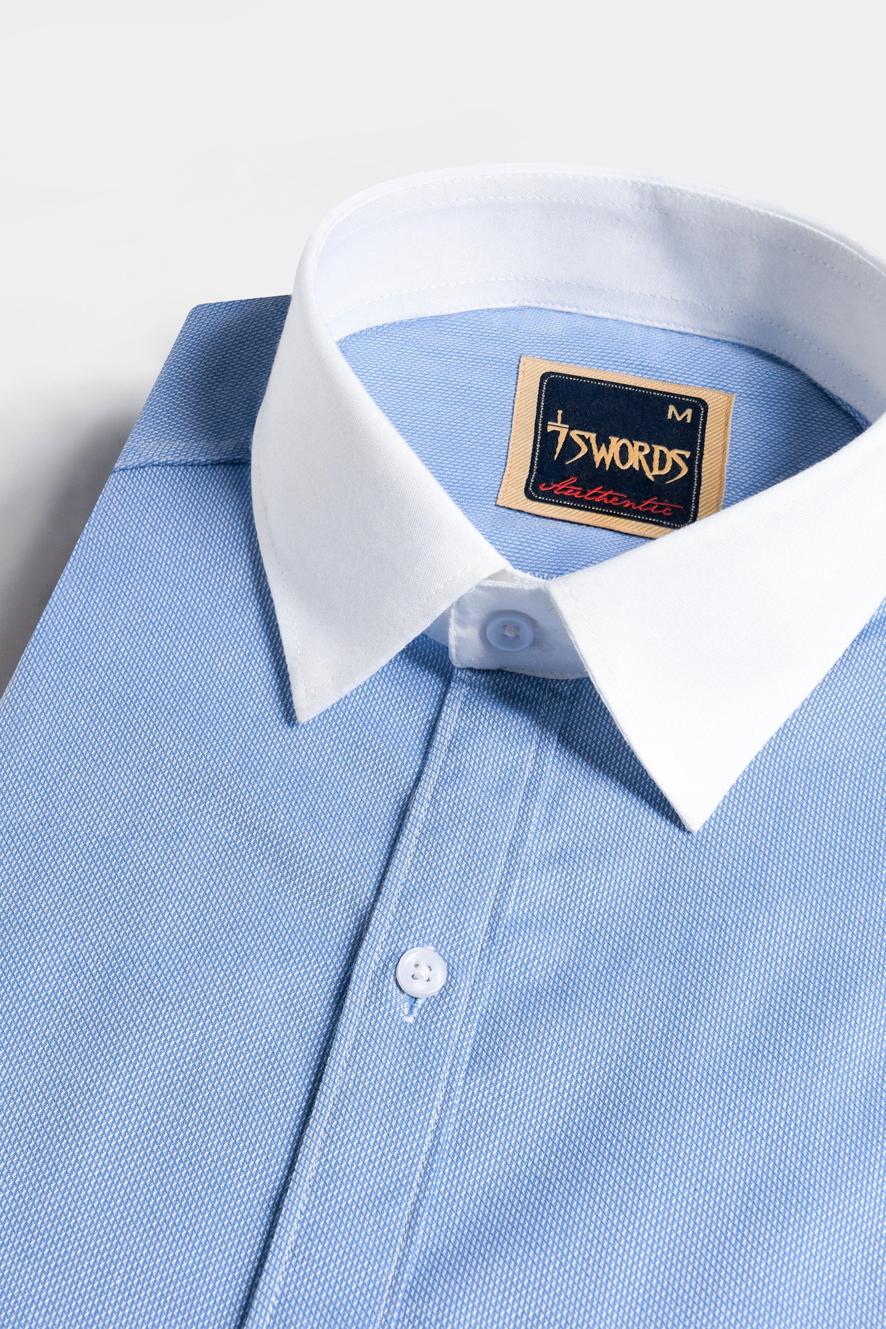 7swords-Tealish Blue with White Cuffs and Collar Premium Cotton Shirt