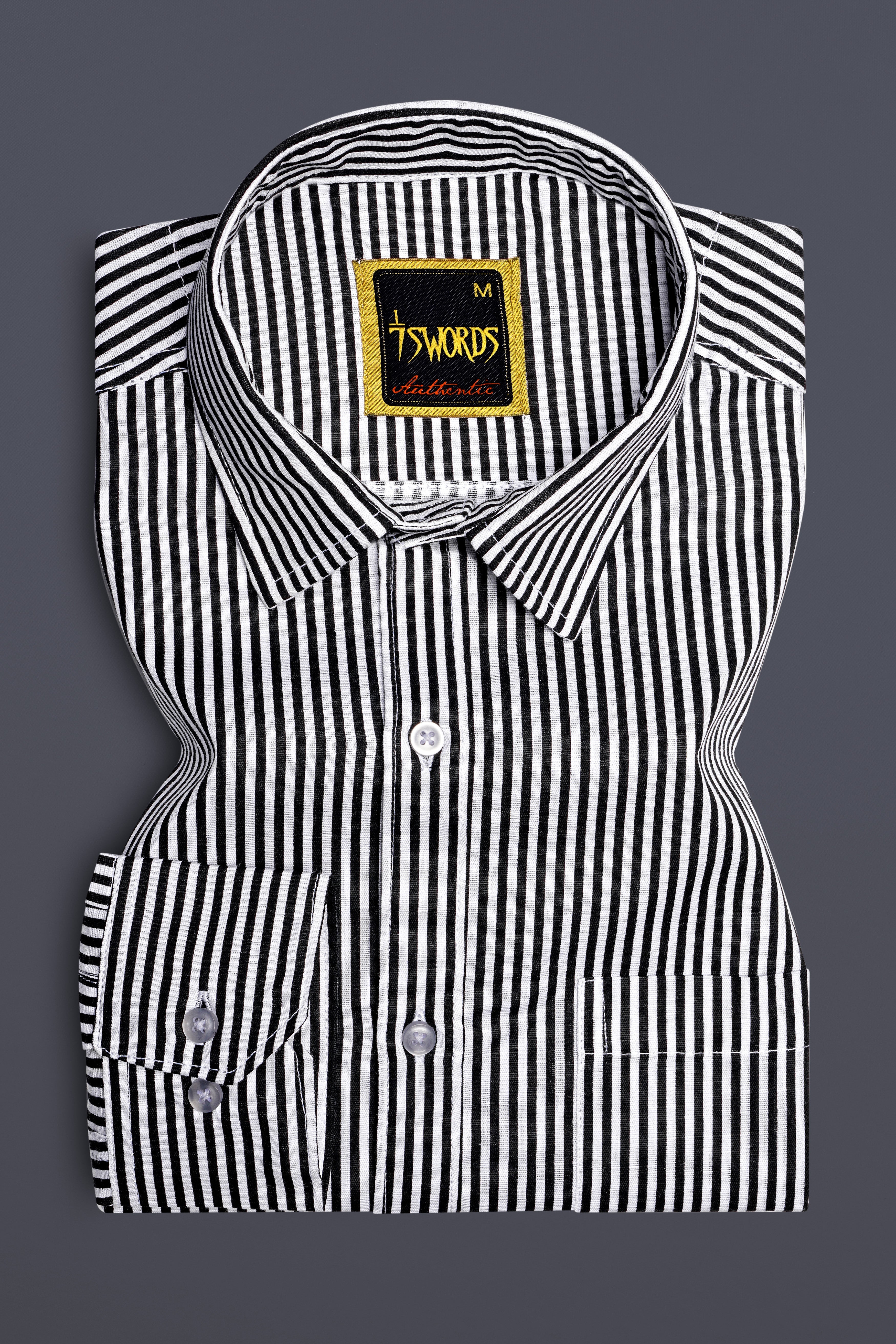 7swords-Jade Black And Bright White Candy Stripes Premium Cotton Dress Shirt