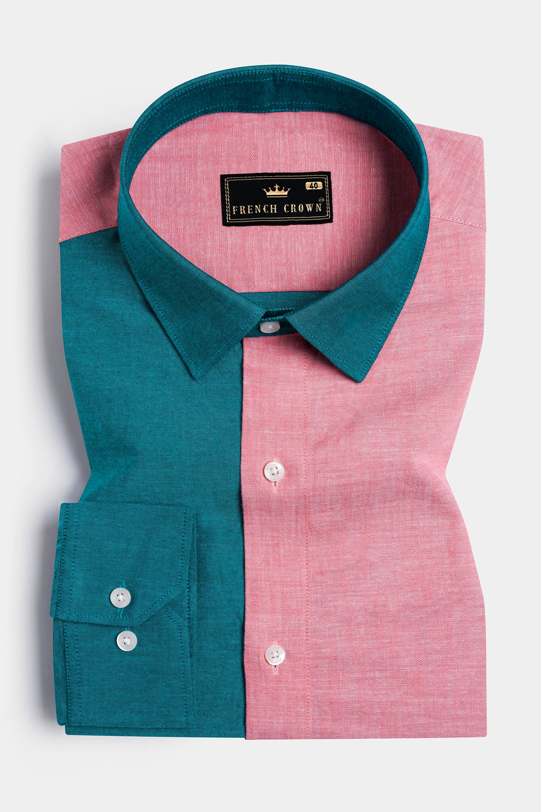 Sherpa Blue and Sunglo Pink Tribal Embroidered Royal Oxford Designer Shirt