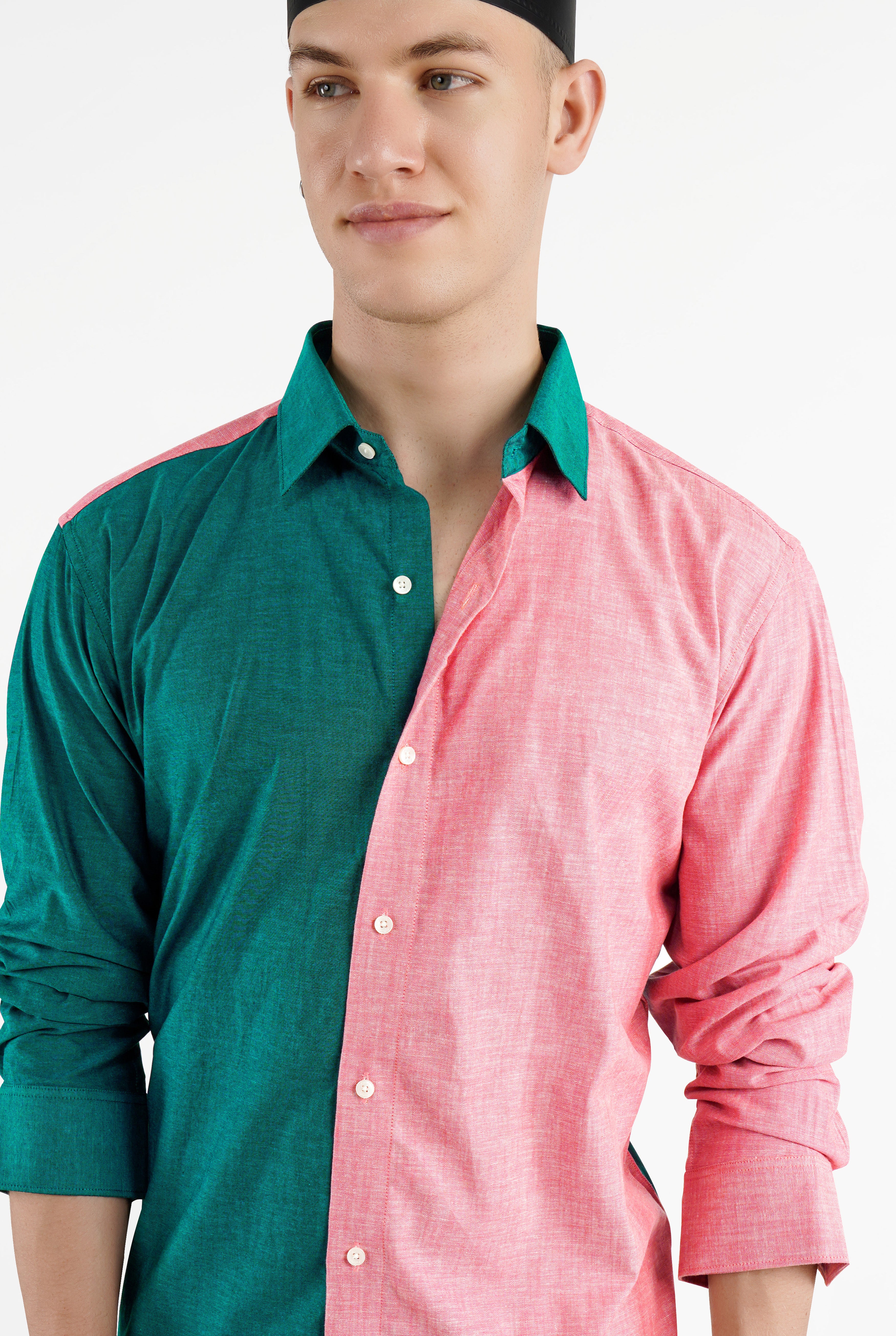 Cranberry Pink with Sherpa Green Funky Printed Royal Oxford Designer Shirt