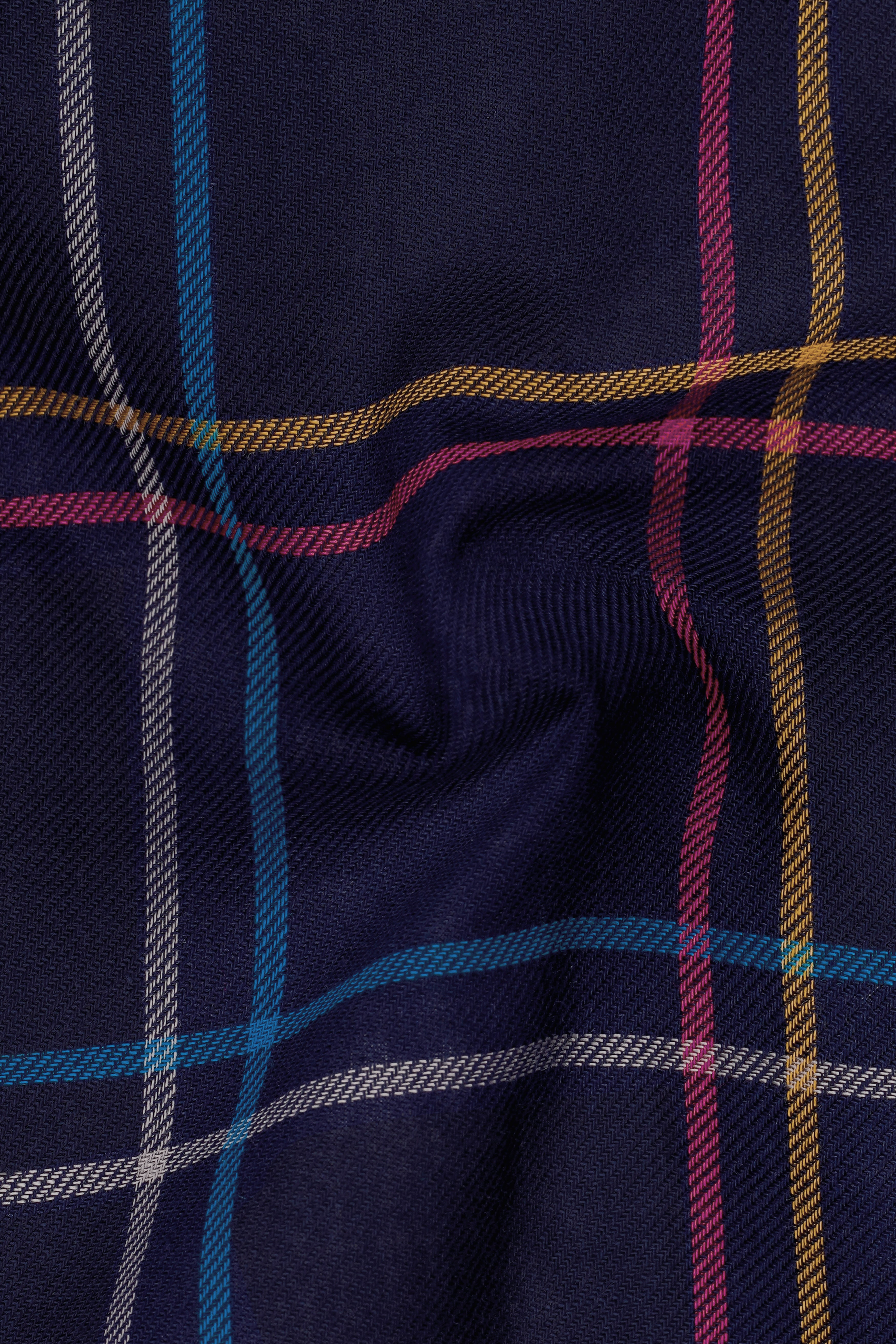 Firefly Blue with Dixie Yellow and Carmine Red Twill Windowpane Premium Cotton Shirt