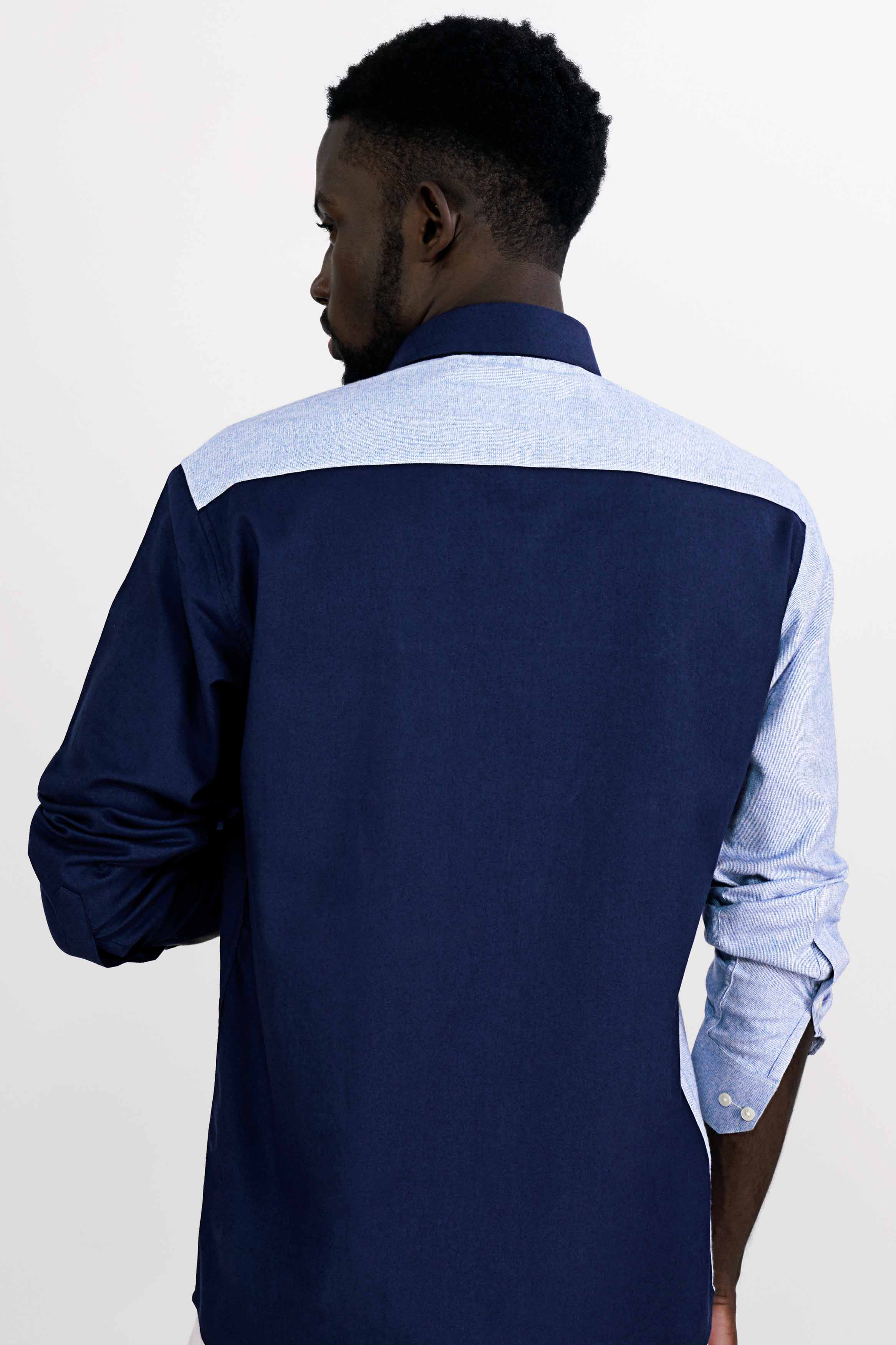 Half Platinum Blue and Half Firefly Blue Twill Premium Cotton Designer Signature Shirt