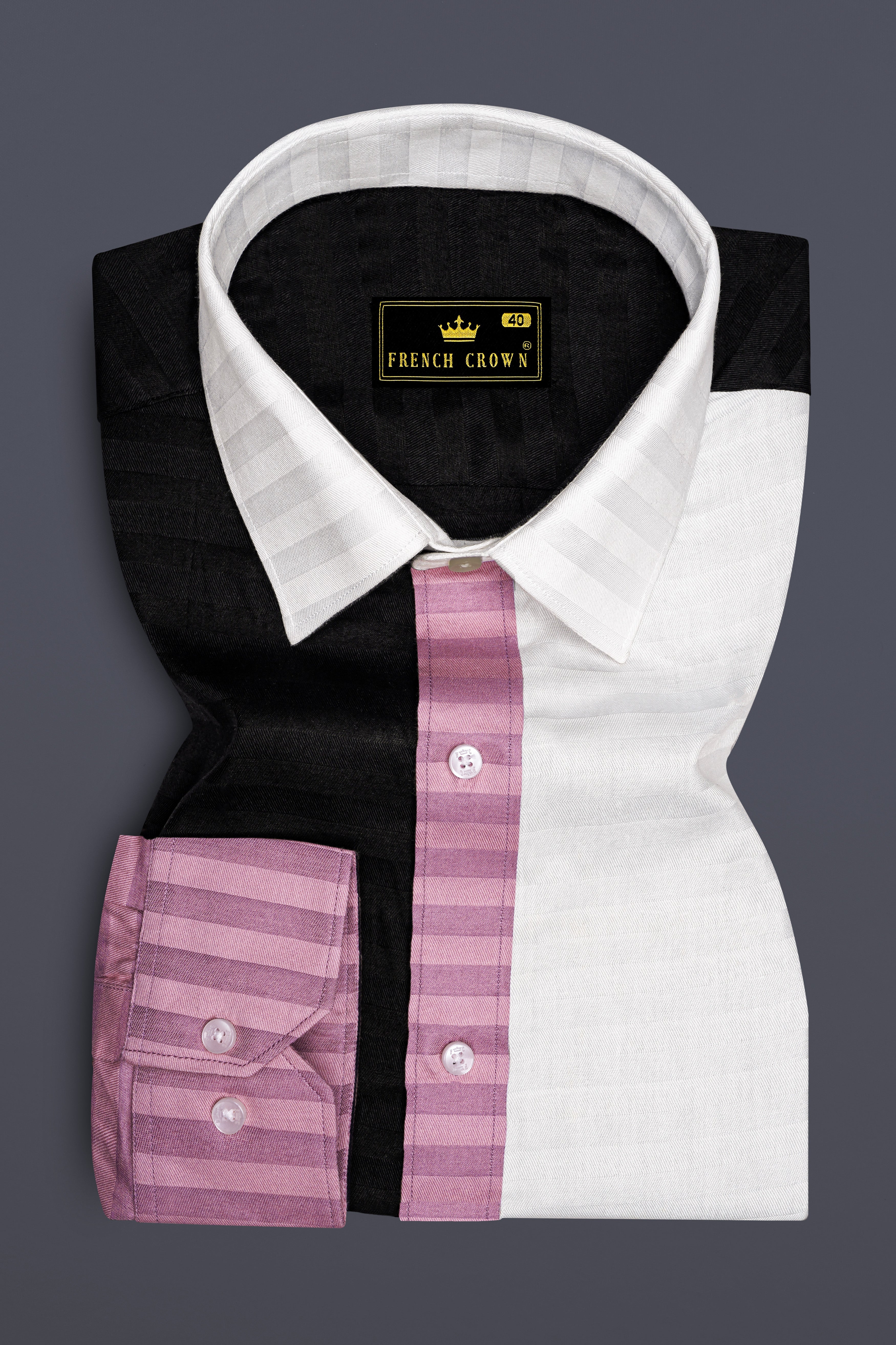 Oriental Pink Striped with Jade Black and White Super Soft Premium Cotton Designer Block Shirt