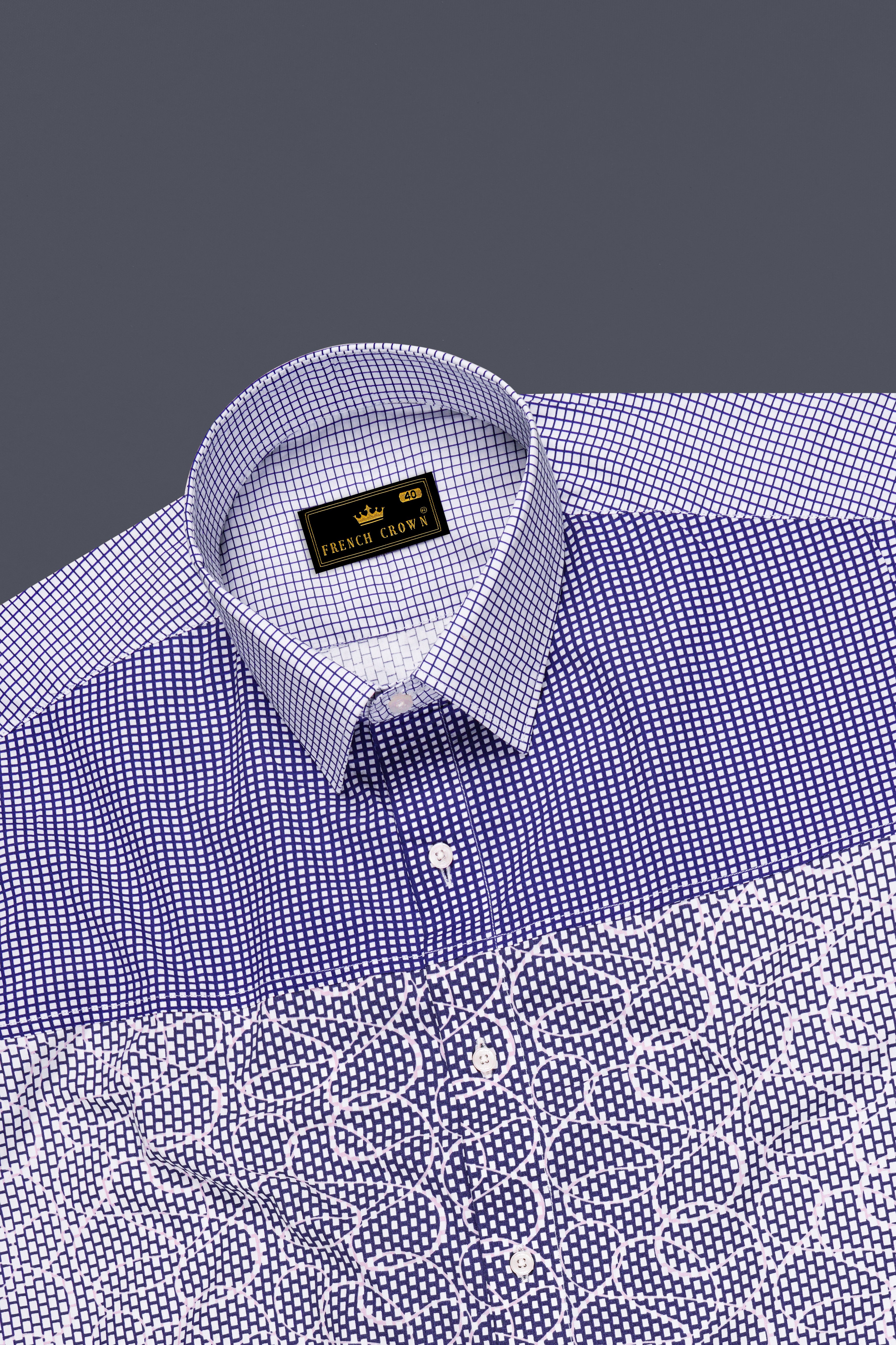 Meteorite Blue and White Premium Cotton Designer Block Shirt