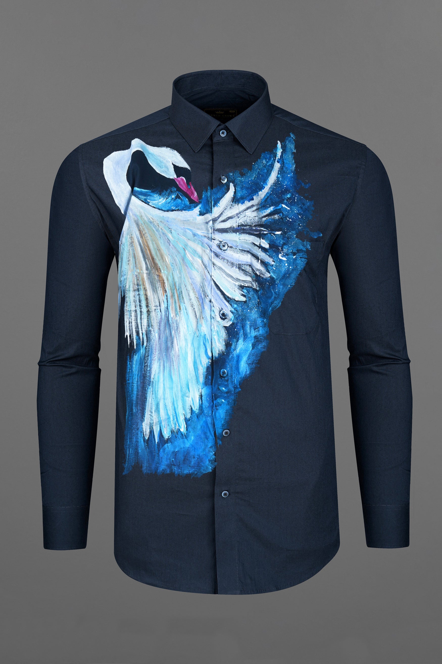 Firefly Navy Blue with Swan Hand Painted Premium Cotton Designer Shirt