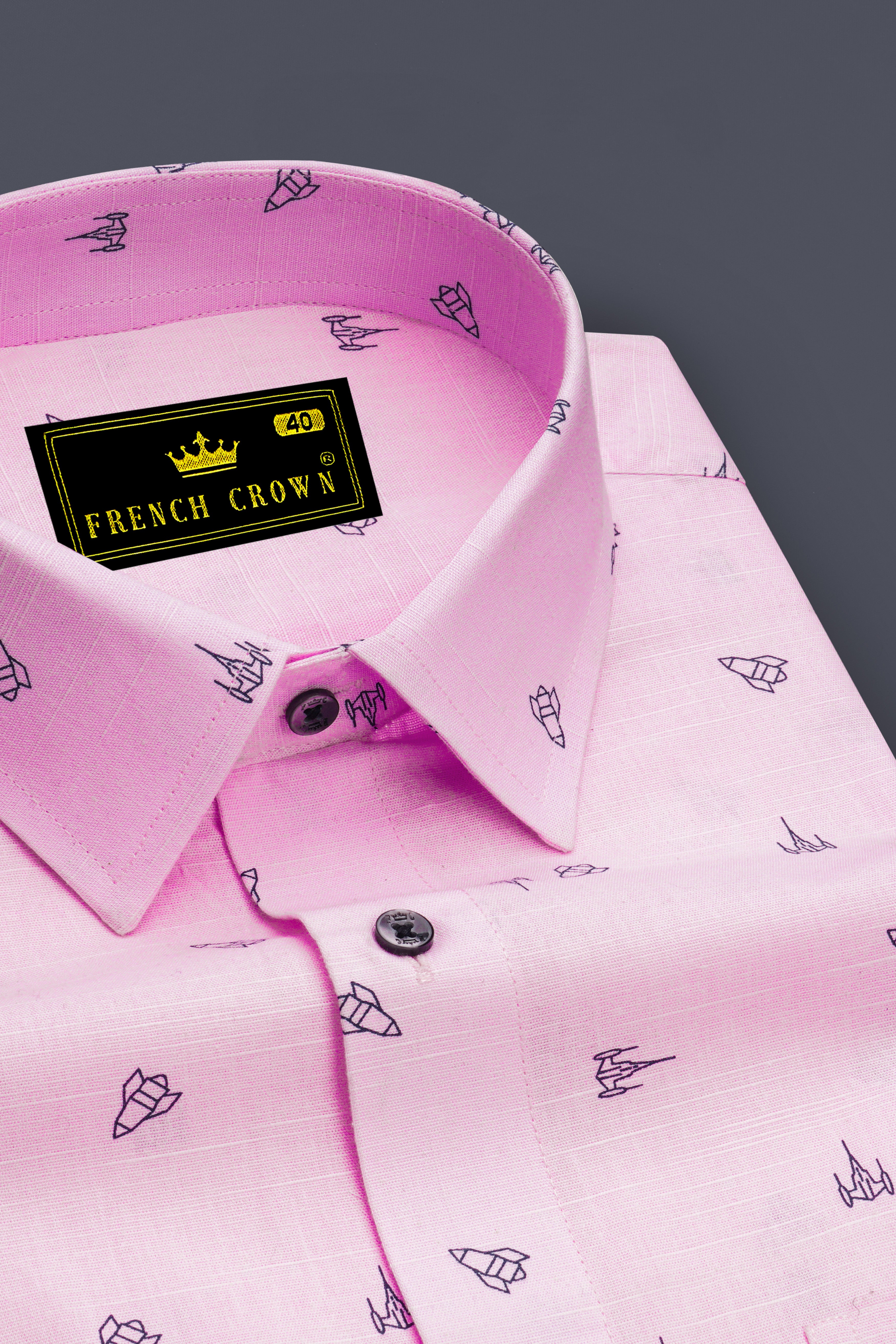 Melanie Pink Printed Premium Giza Cotton Chambray Shirt