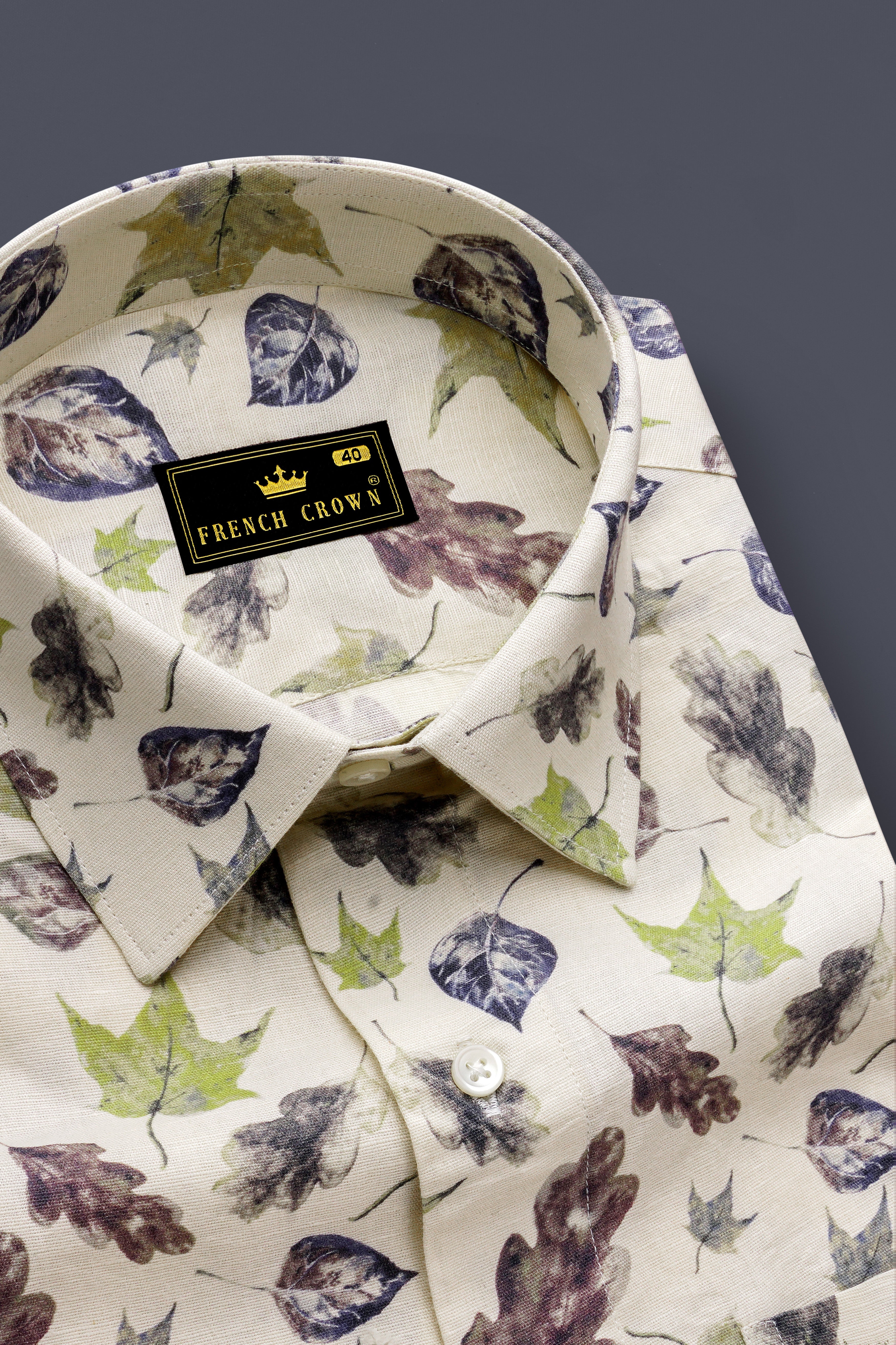 Wheatfield Beige Multicolour Leaves Printed Luxurious Linen Shirt
