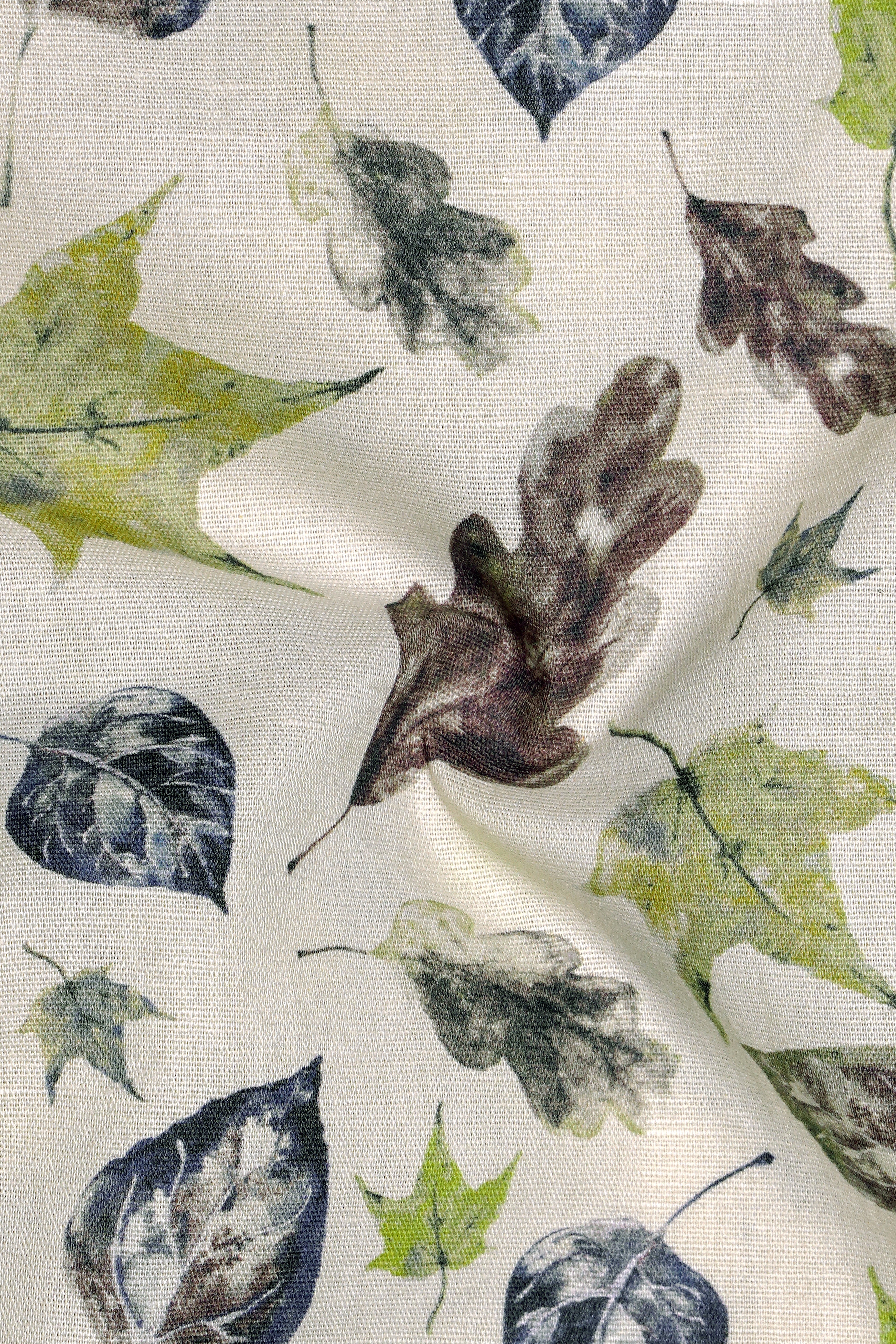 Wheatfield Beige Multicolour Leaves Printed Luxurious Linen Shirt