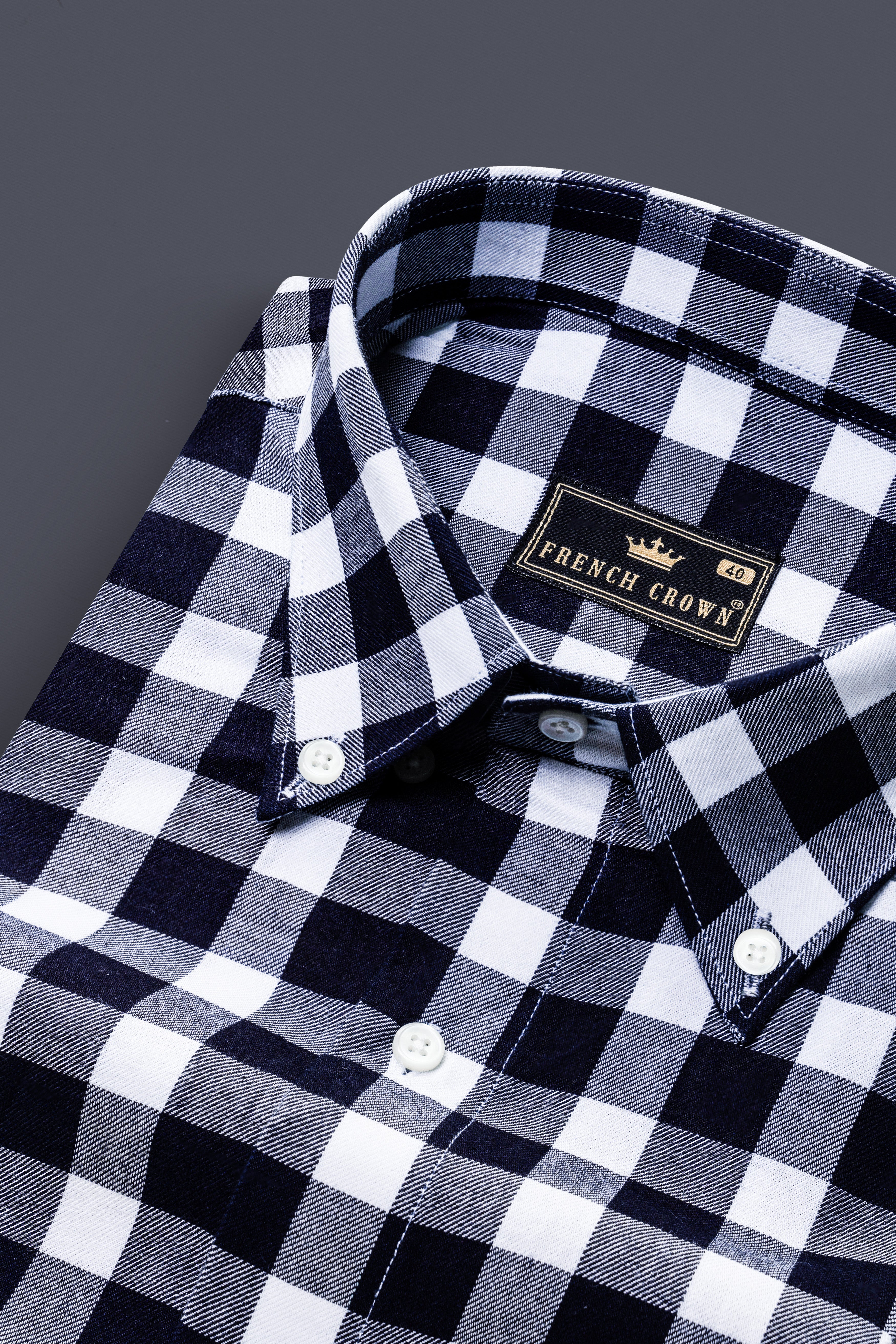 Bright White and Mirage Navy Blue Gingham Twill Premium Cotton Shirt