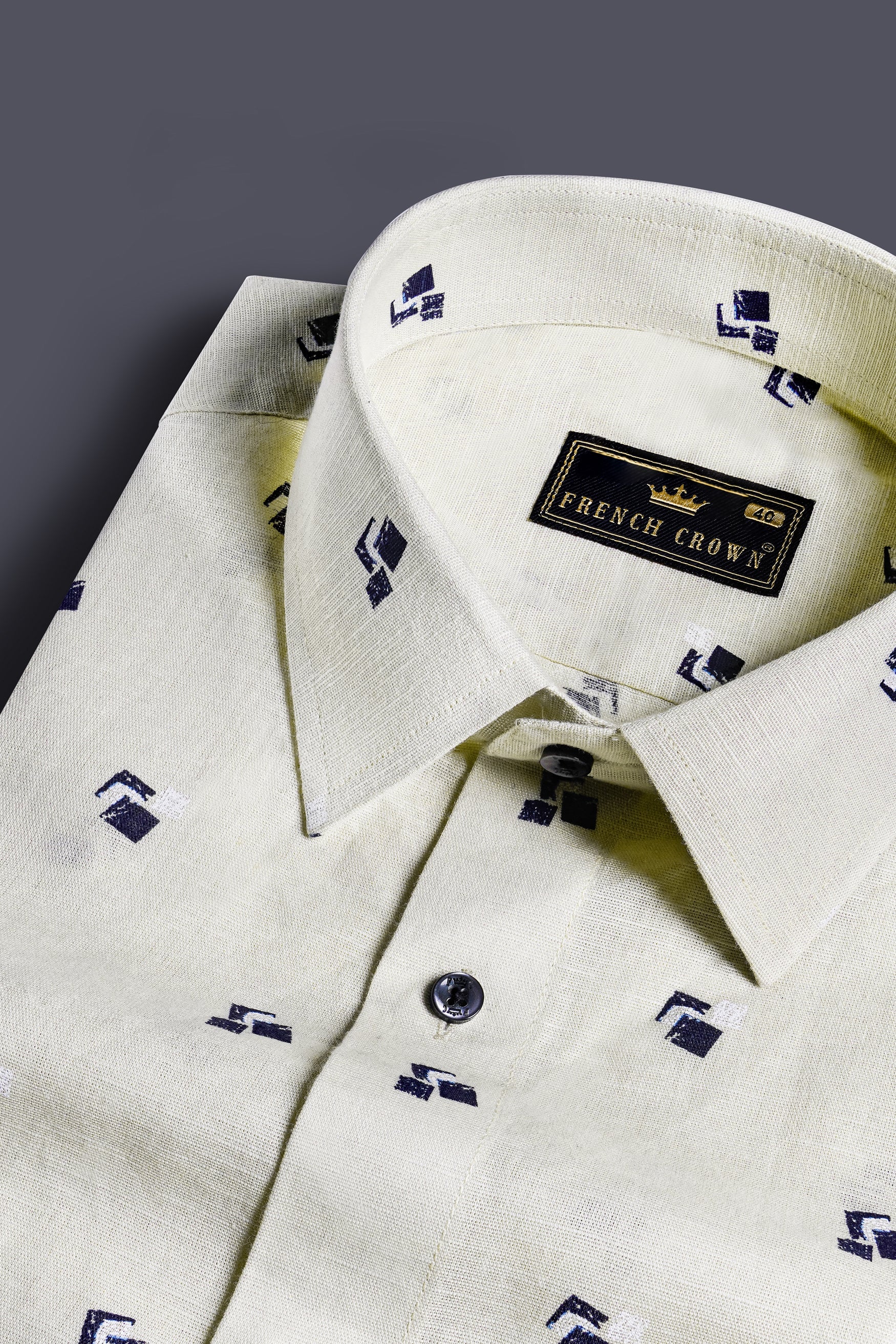 Nebula Cream Printed with Elbow Patchwork Luxurious Linen Designer Shirt